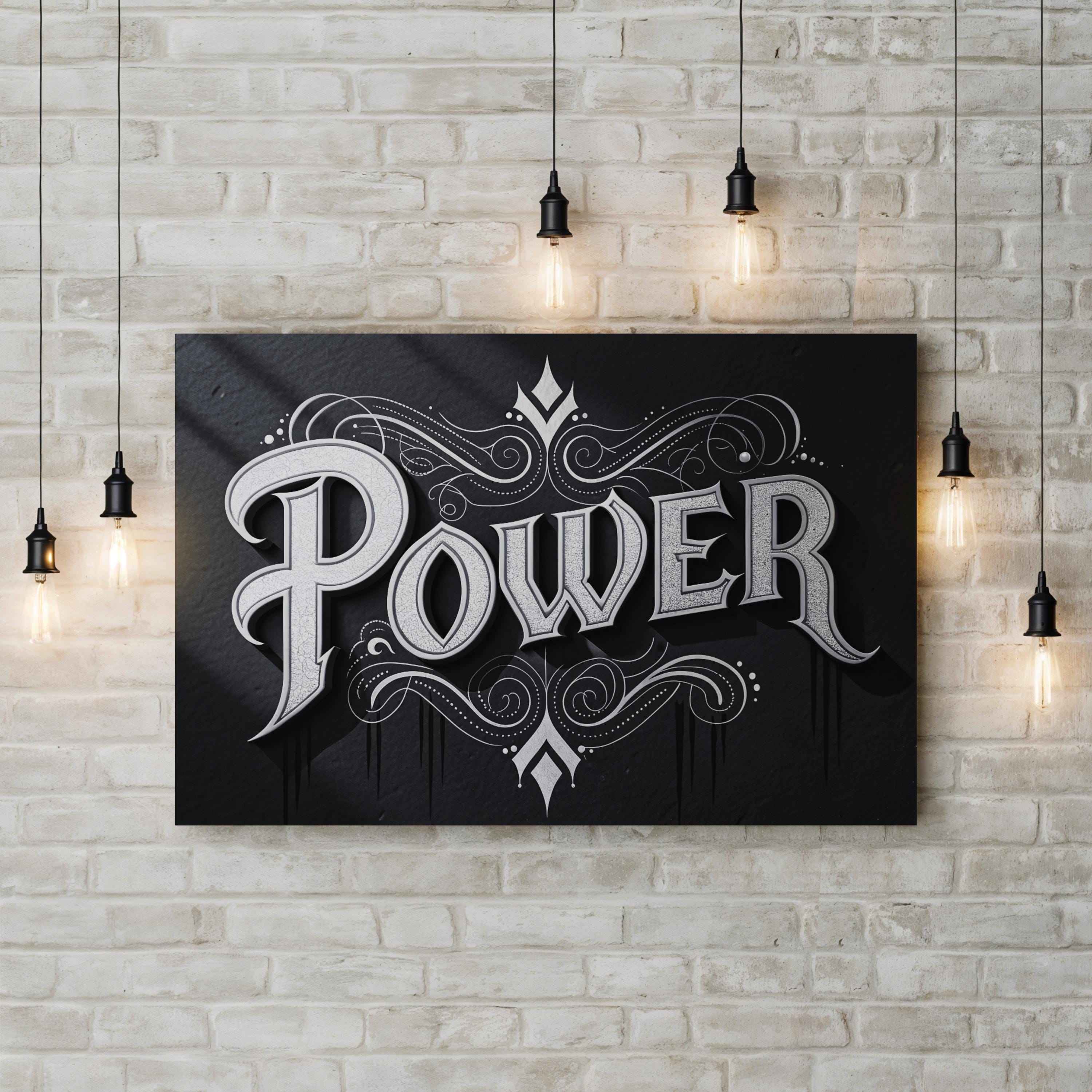 Power Wall Art | Black and White Motivational Typography Canvas