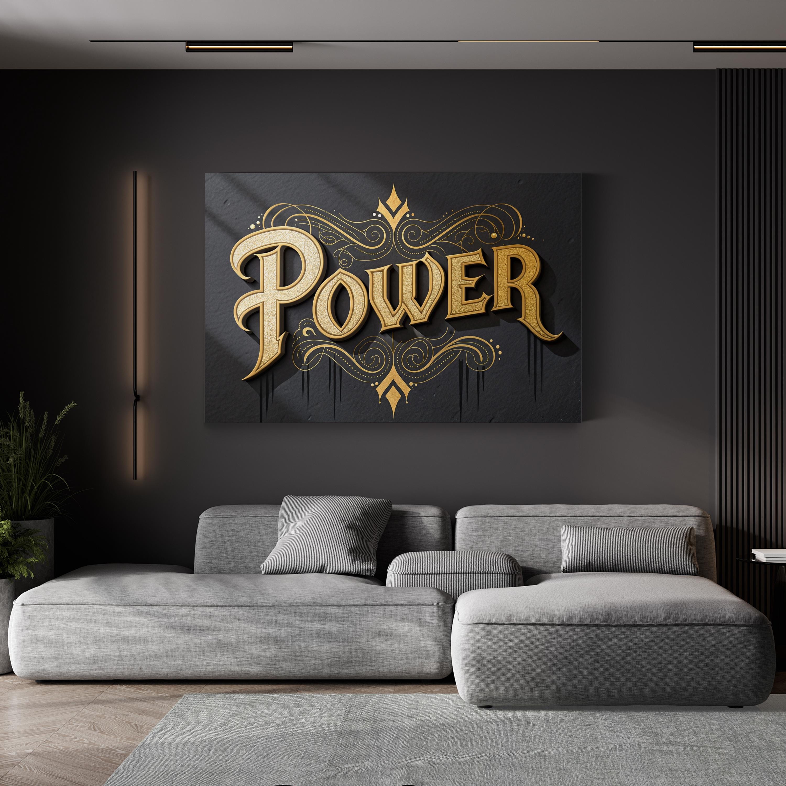 POWER Typography Black Canvas Wall Art
