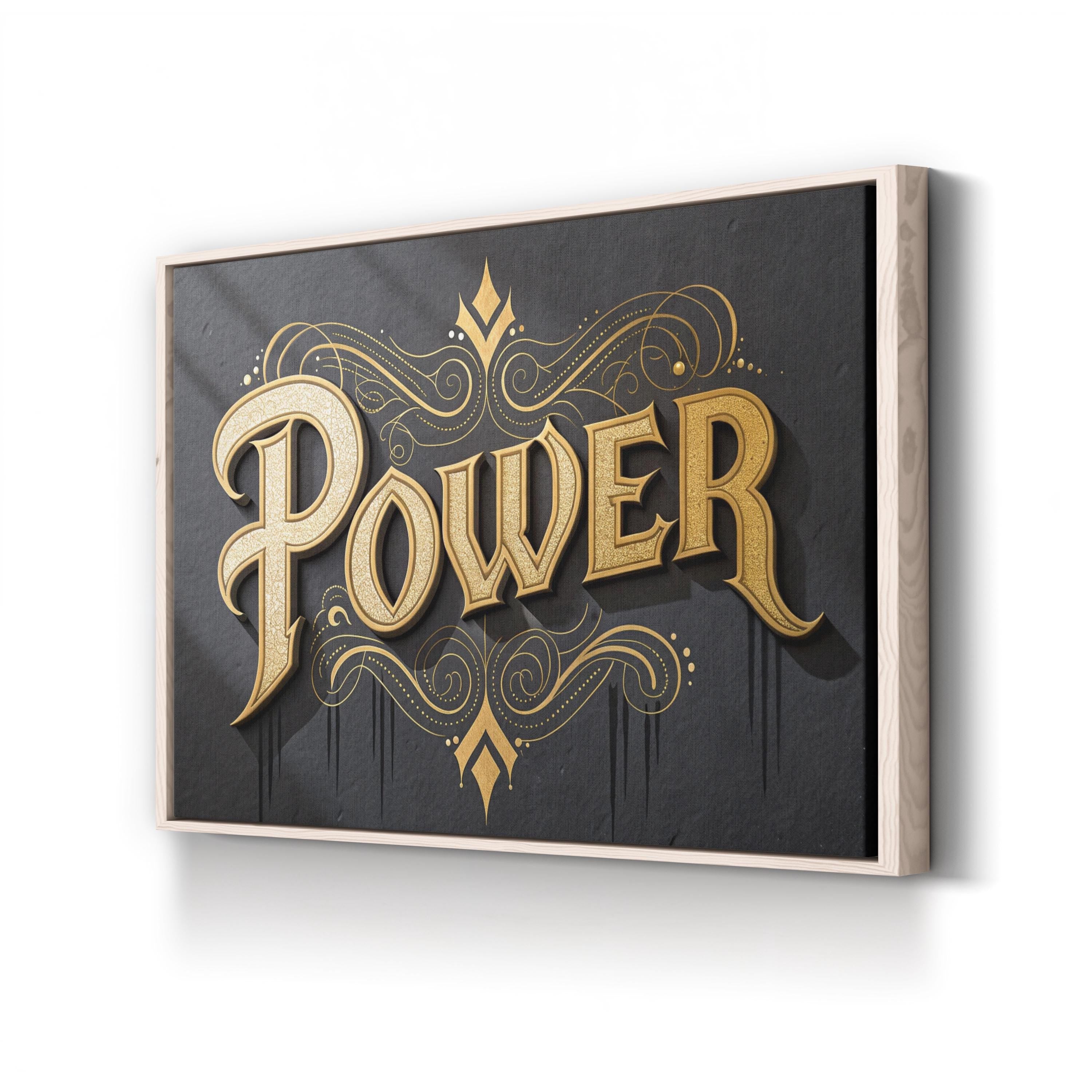 POWER Typography Black Canvas Wall Art