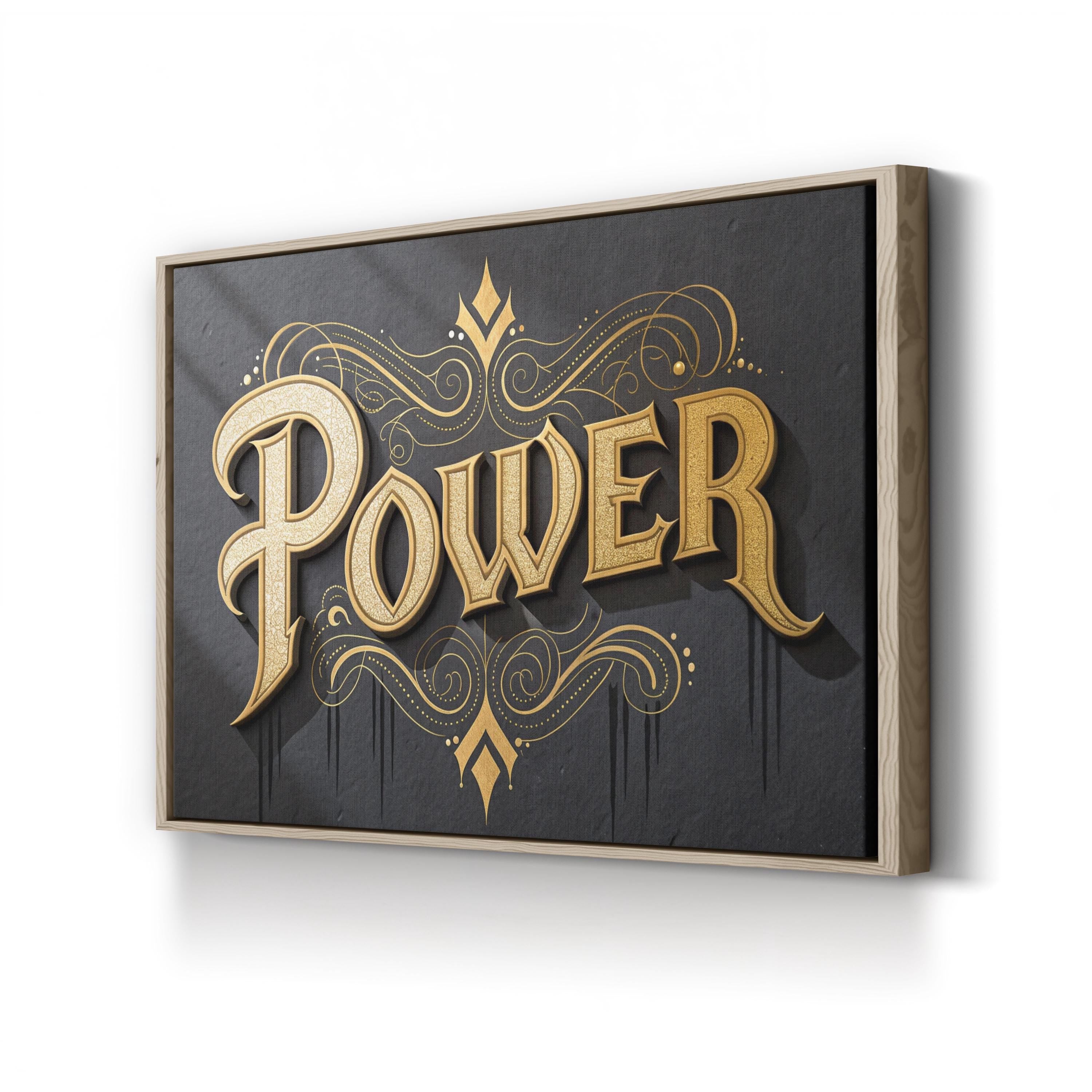 POWER Typography Black Canvas Wall Art