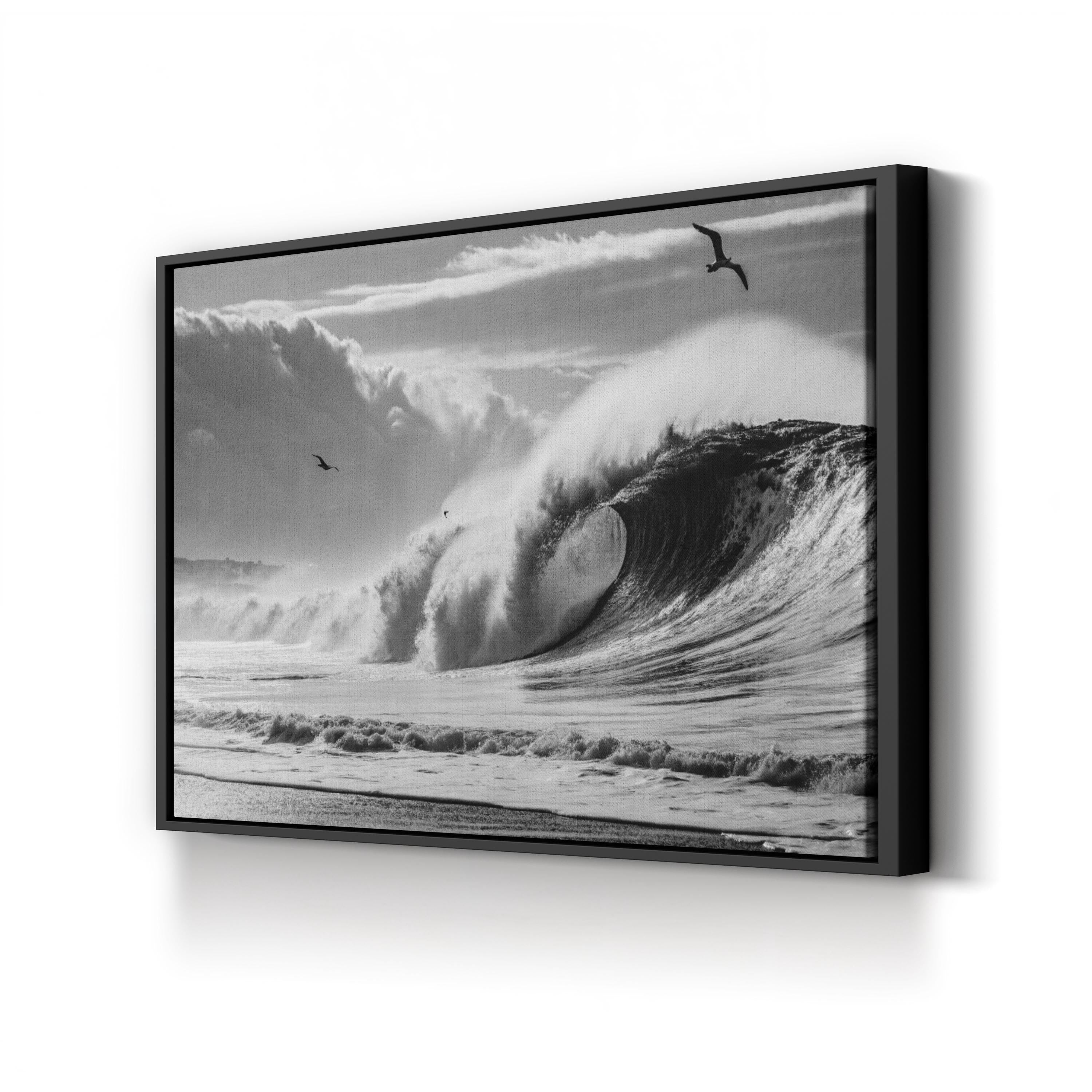 California Ocean Wave — Black and White Coastal Photography Canvas Print