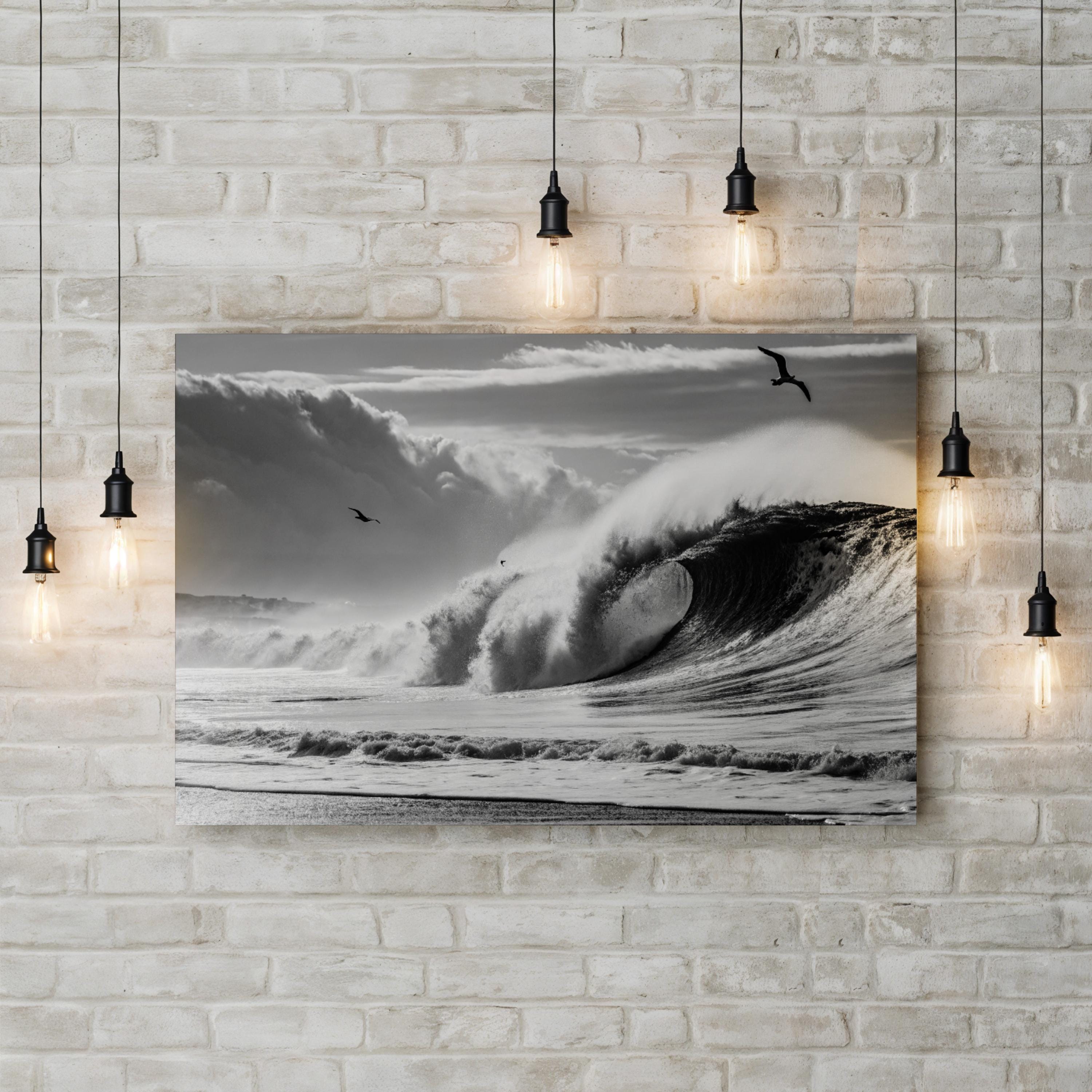 California Ocean Wave — Black and White Coastal Photography Canvas Print