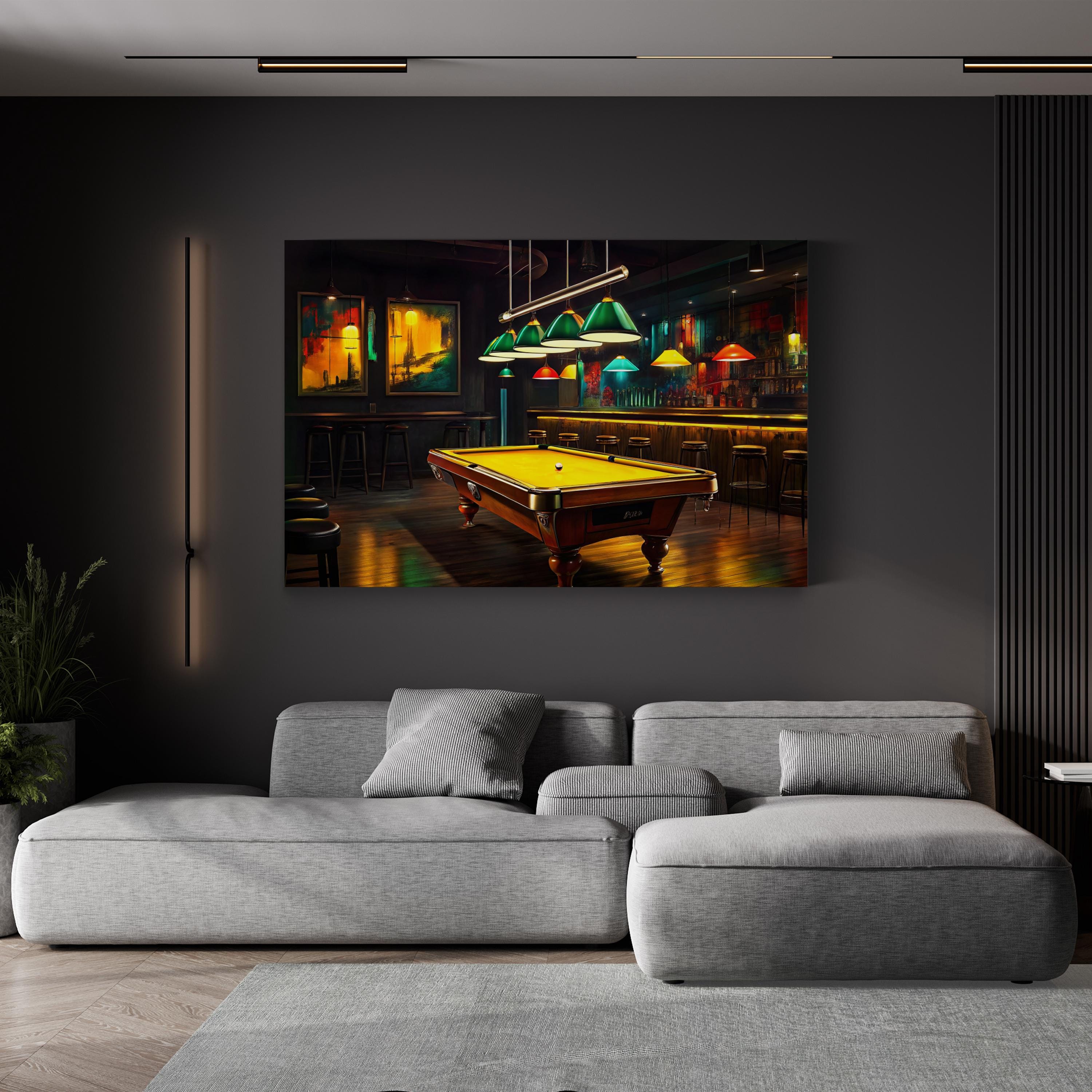 Rack ’Em Up Wall Art | Cinematic Billiards Pool Table Game Room Canvas Print