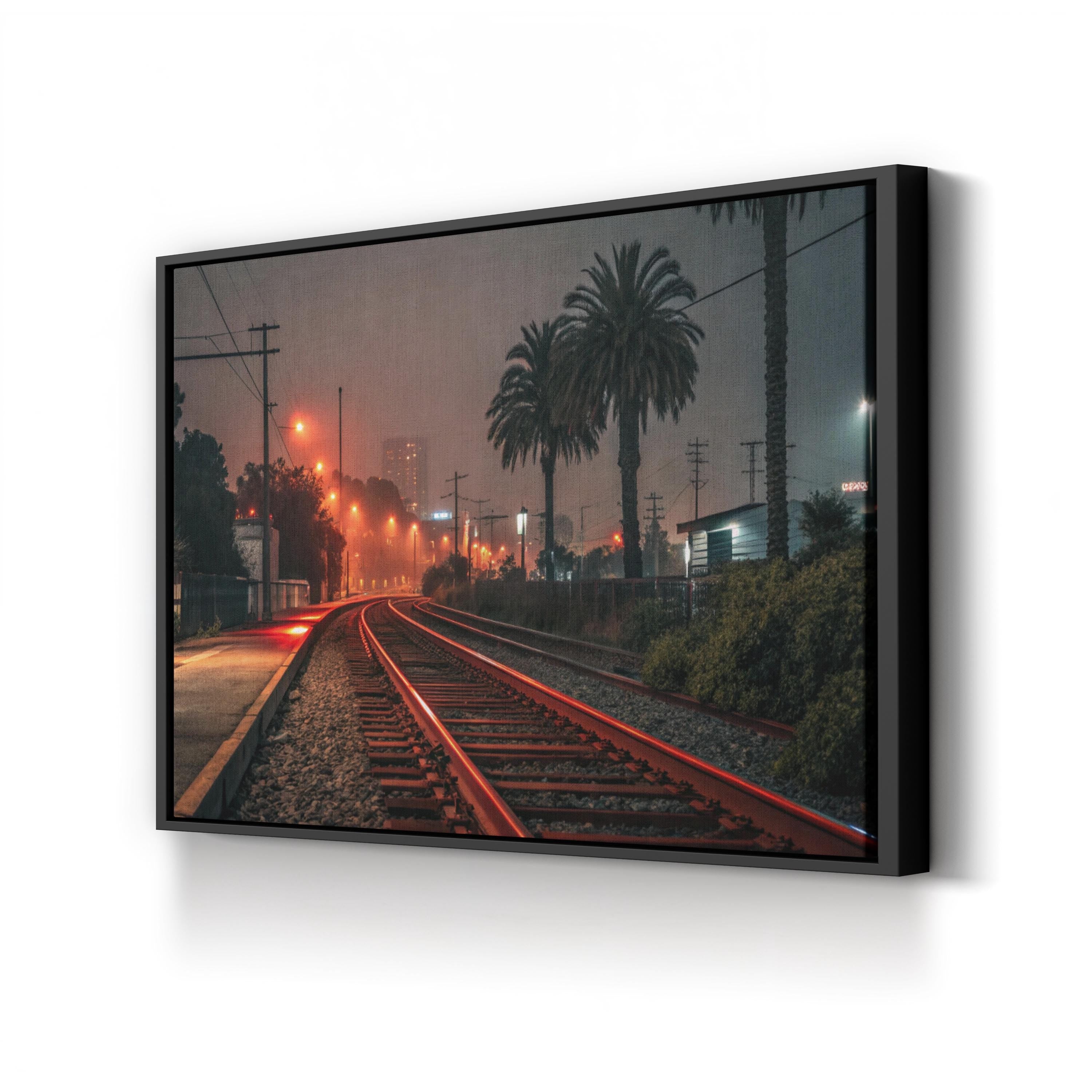 Red Railway Night City – Vintage Photography Wall Art | Urban Cityscape Canvas Print