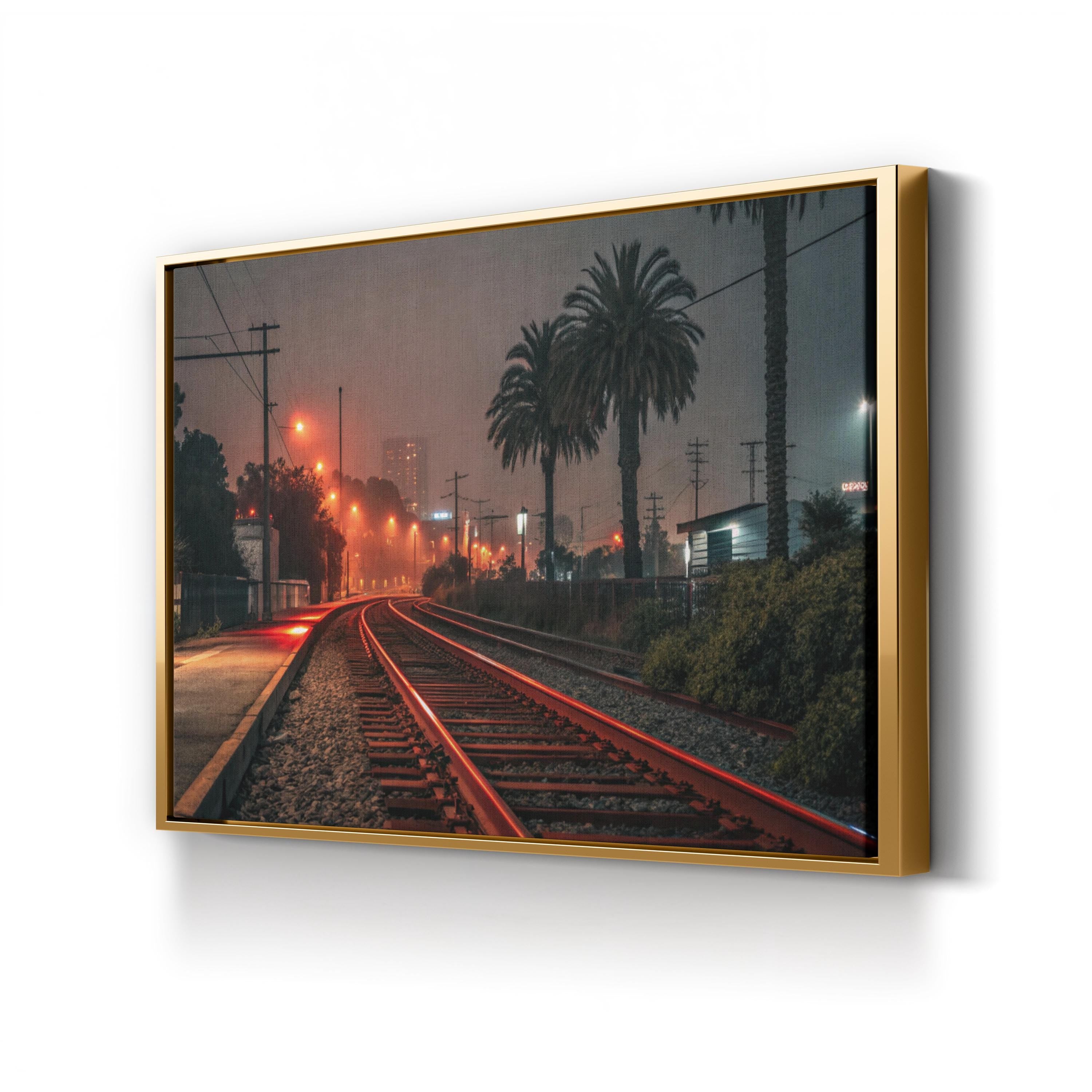 Red Railway Night City – Vintage Photography Wall Art | Urban Cityscape Canvas Print