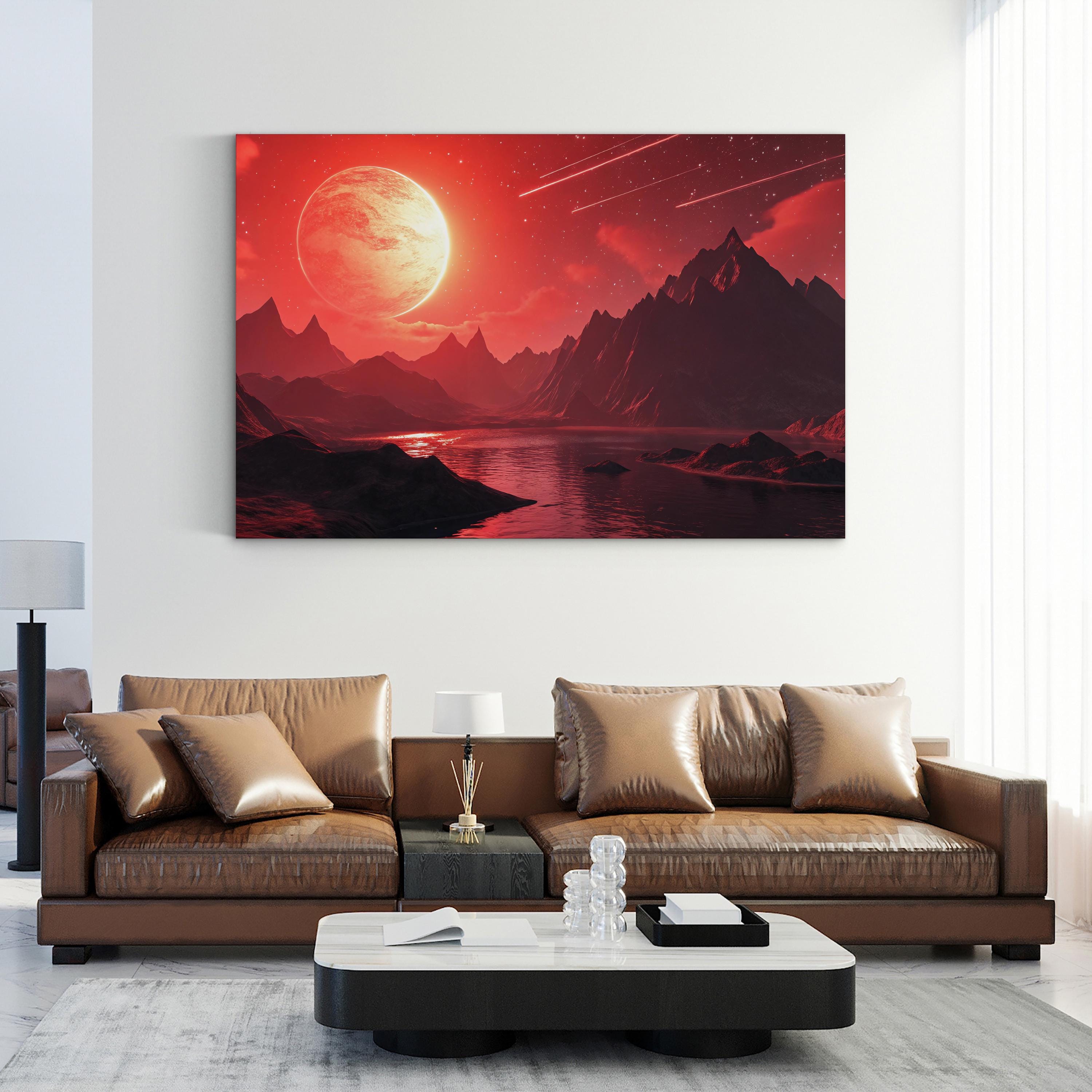 Retrowave Neon Mountain Landscape – Period Illustration Wall Art | 80s Synthwave Canvas Print