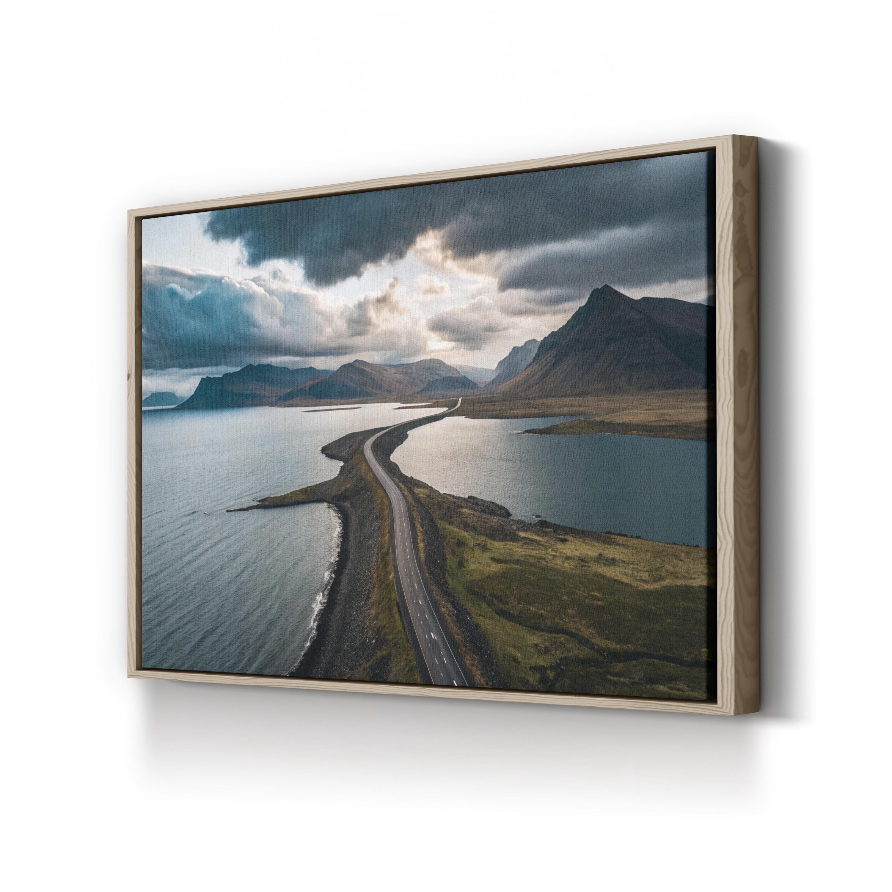 Mountain Lake Scenic Road Canvas Wall Art — Modern Landscape Print, Nature Photography