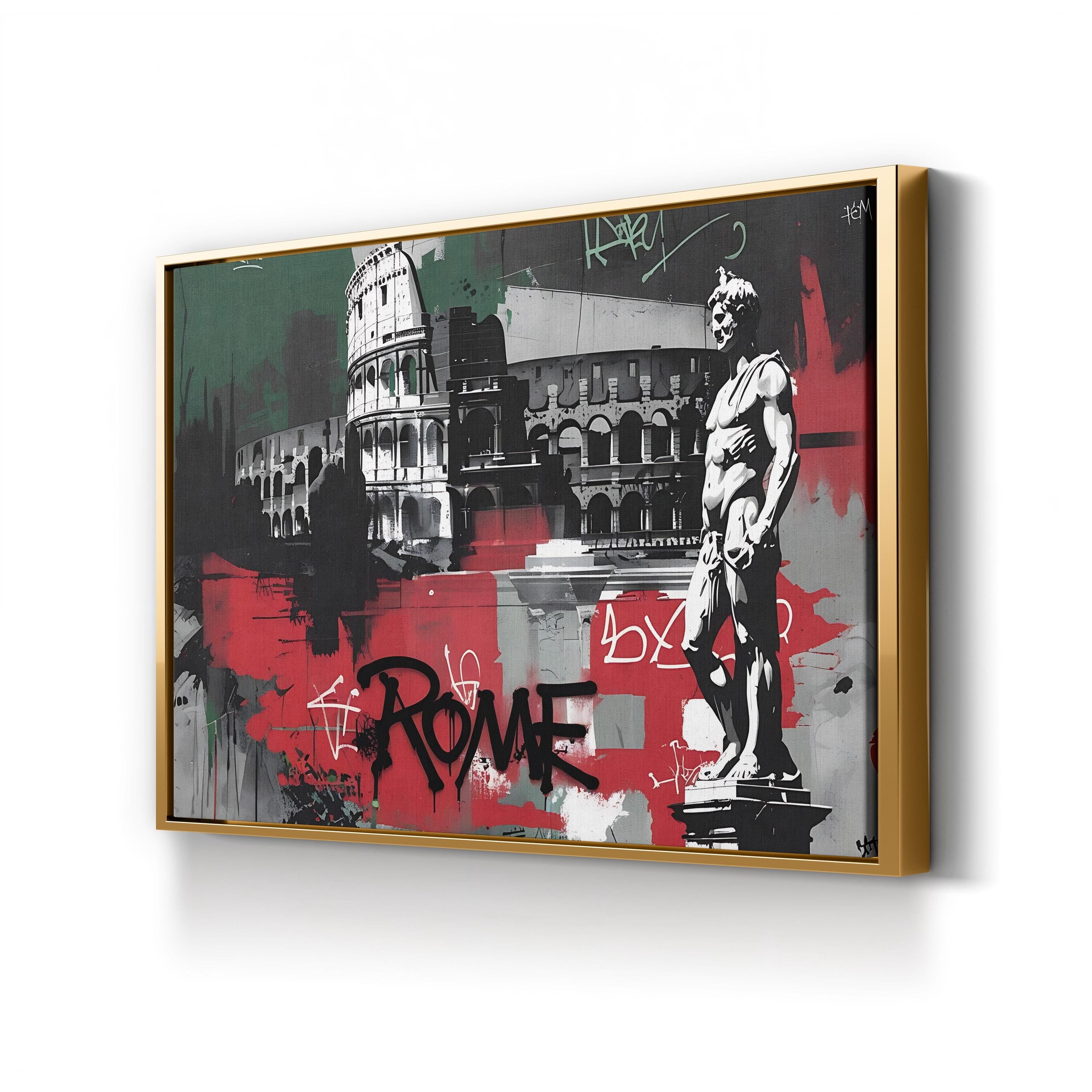 Rome Collage Street Art – Period Illustration Wall Art | Urban Graffiti Canvas Print