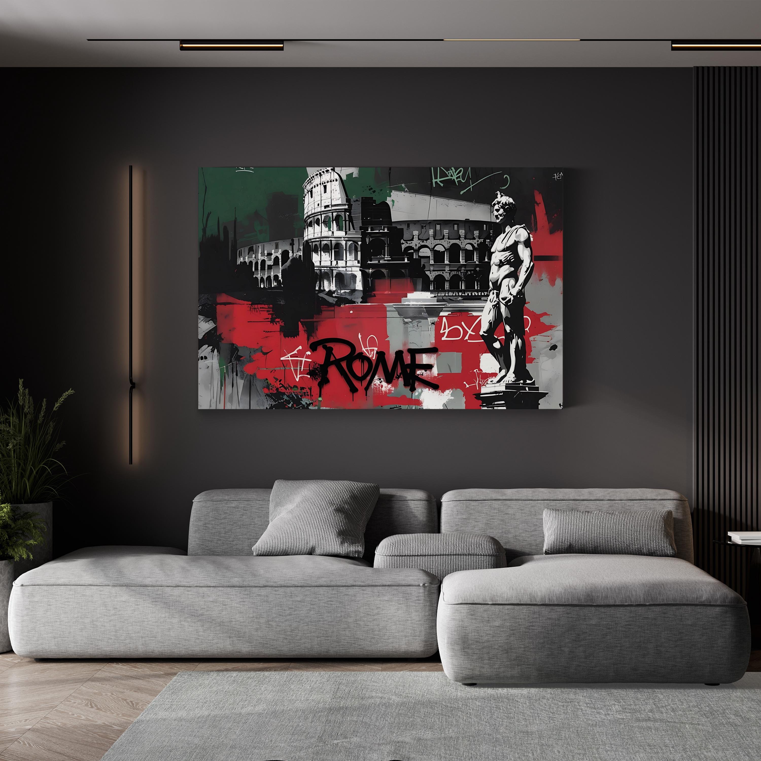 Rome Collage Street Art – Period Illustration Wall Art | Urban Graffiti Canvas Print