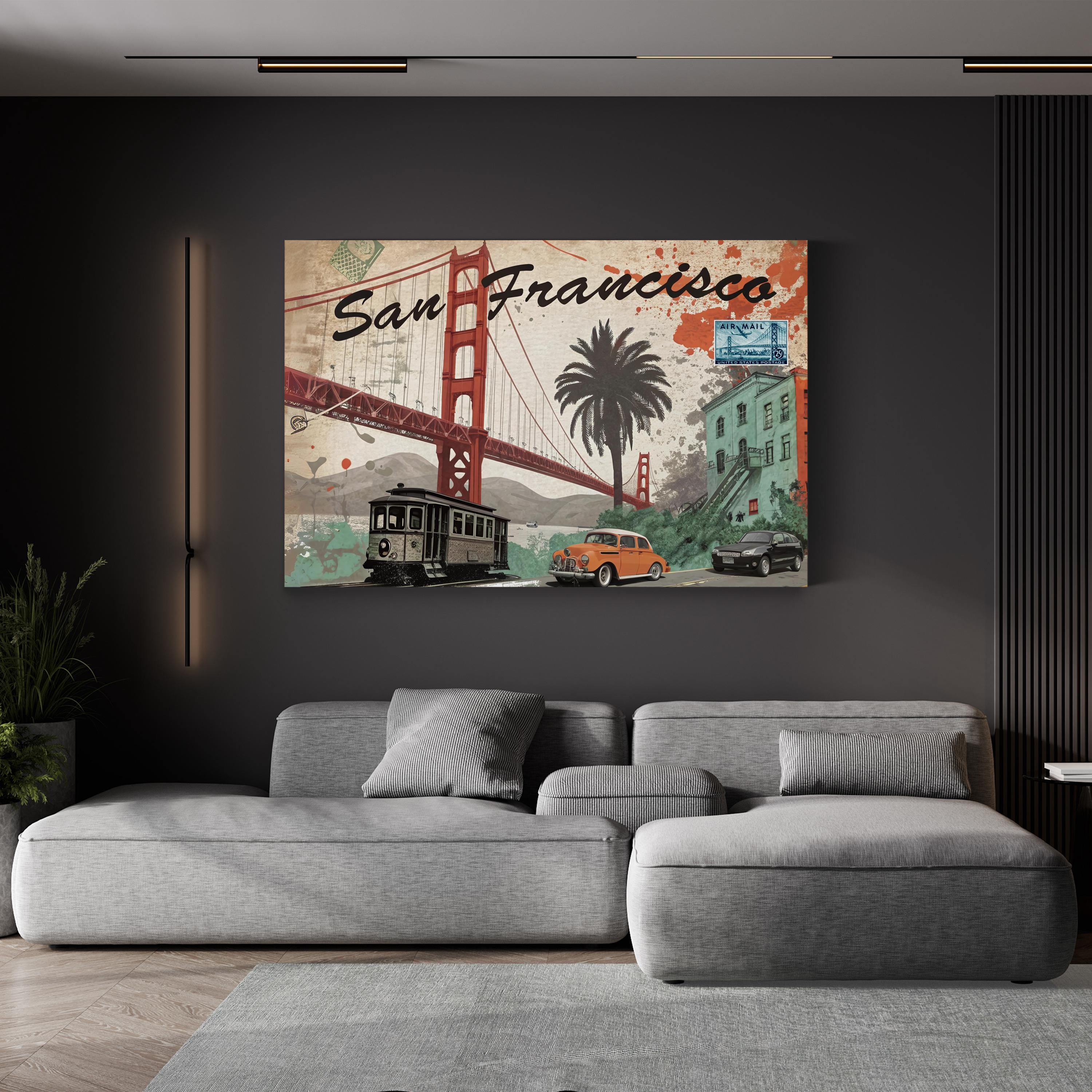 Golden Gate Travel Collage – Period Illustration Wall Art | San Francisco Canvas Print