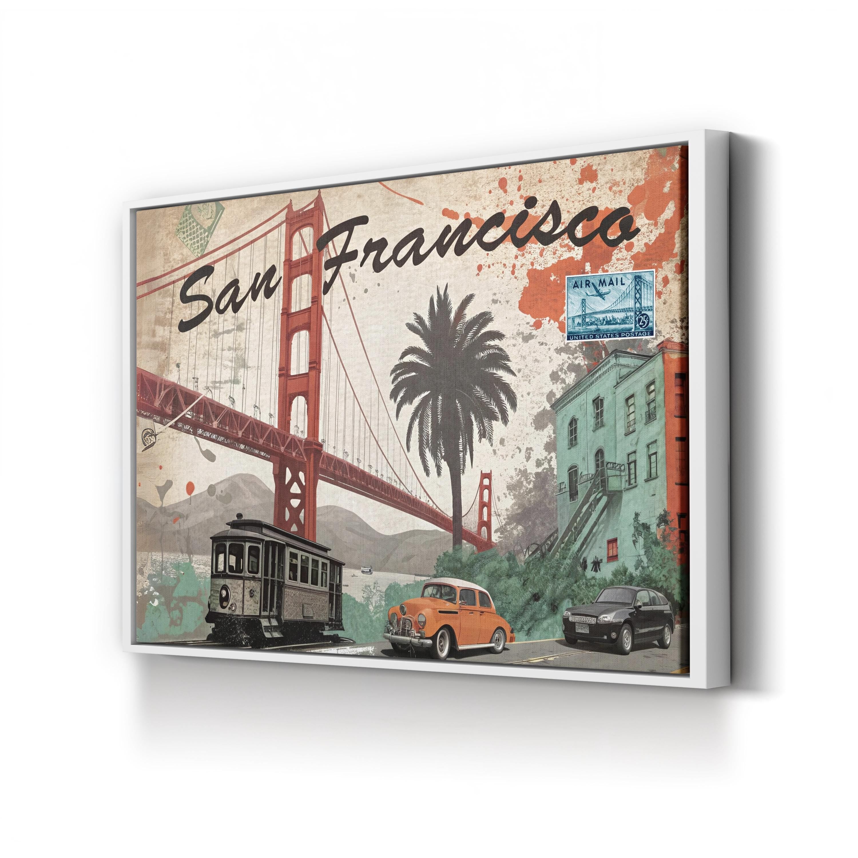 Golden Gate Travel Collage – Period Illustration Wall Art | San Francisco Canvas Print