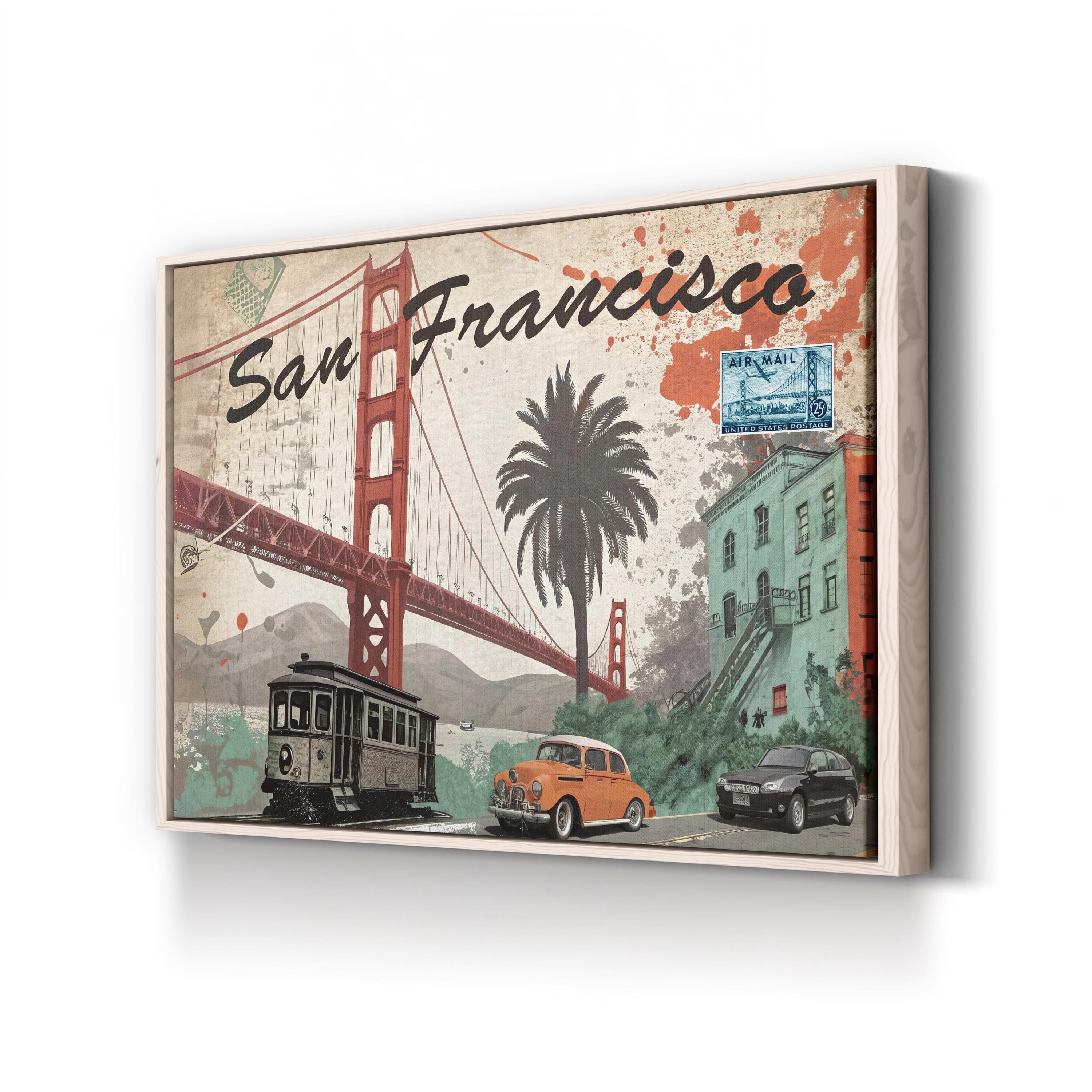 Golden Gate Travel Collage – Period Illustration Wall Art | San Francisco Canvas Print