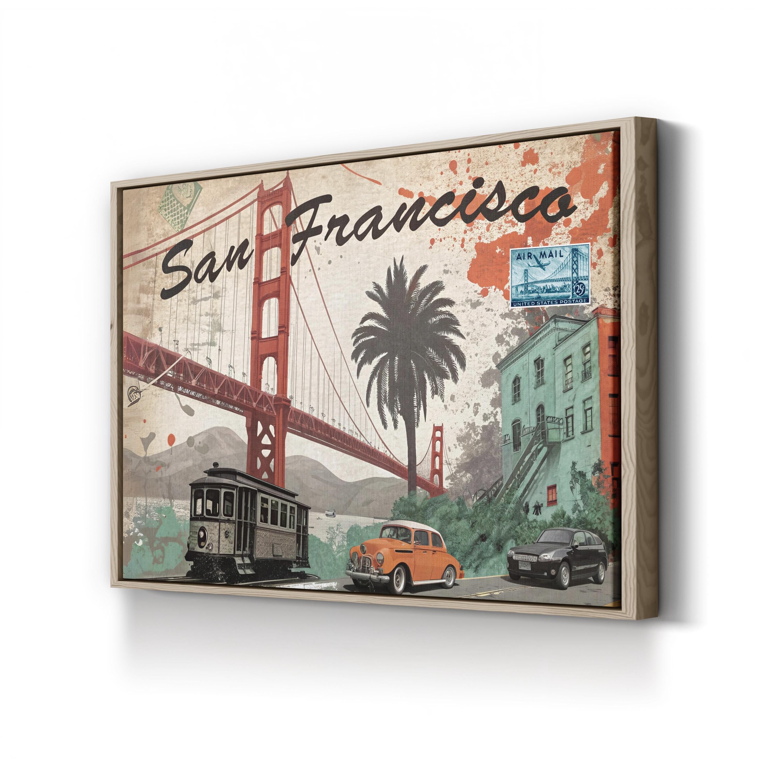 Golden Gate Travel Collage – Period Illustration Wall Art | San Francisco Canvas Print