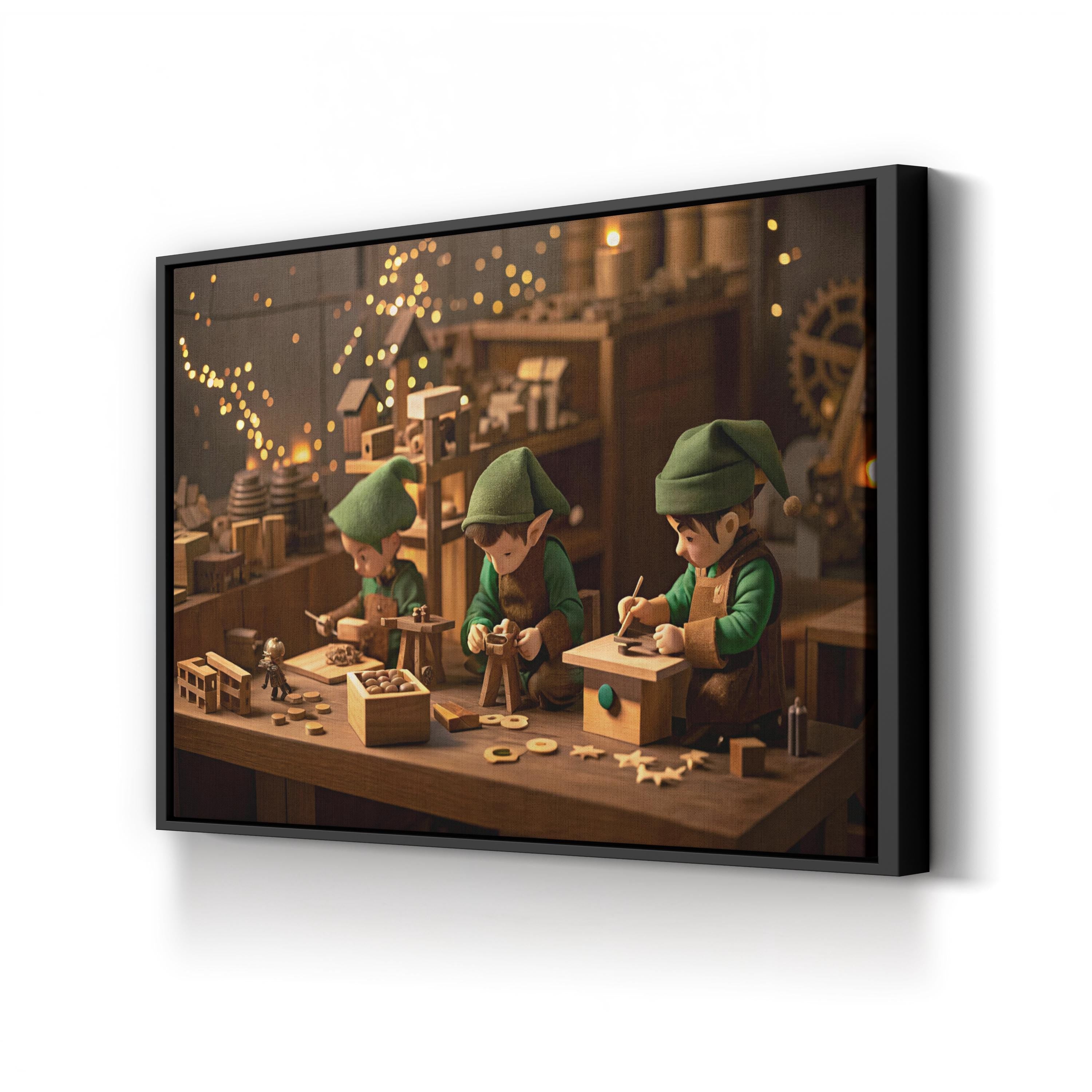 Santa's Workshop Elves – Period Illustration Wall Art | Whimsical Holiday Canvas Print