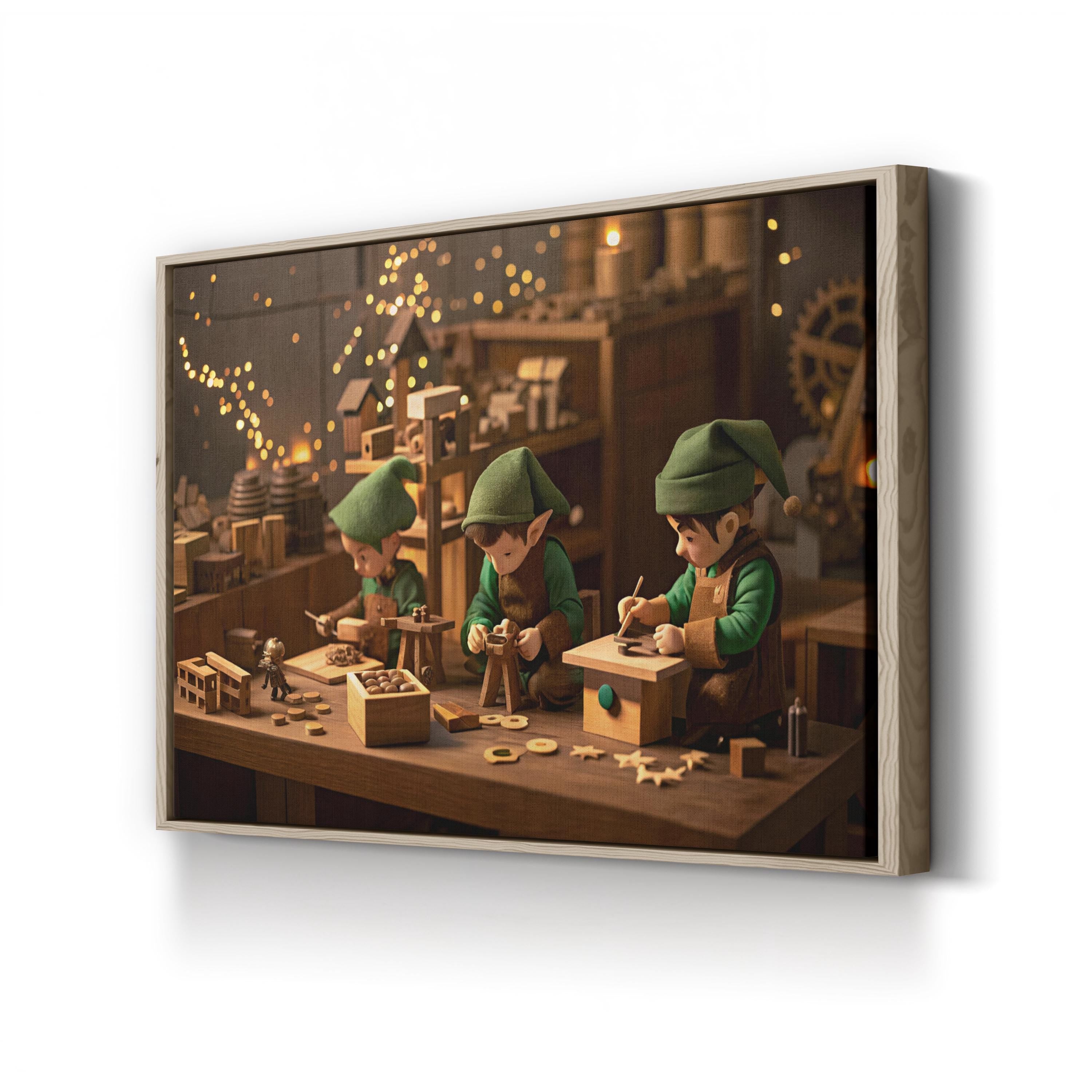 Santa's Workshop Elves – Period Illustration Wall Art | Whimsical Holiday Canvas Print