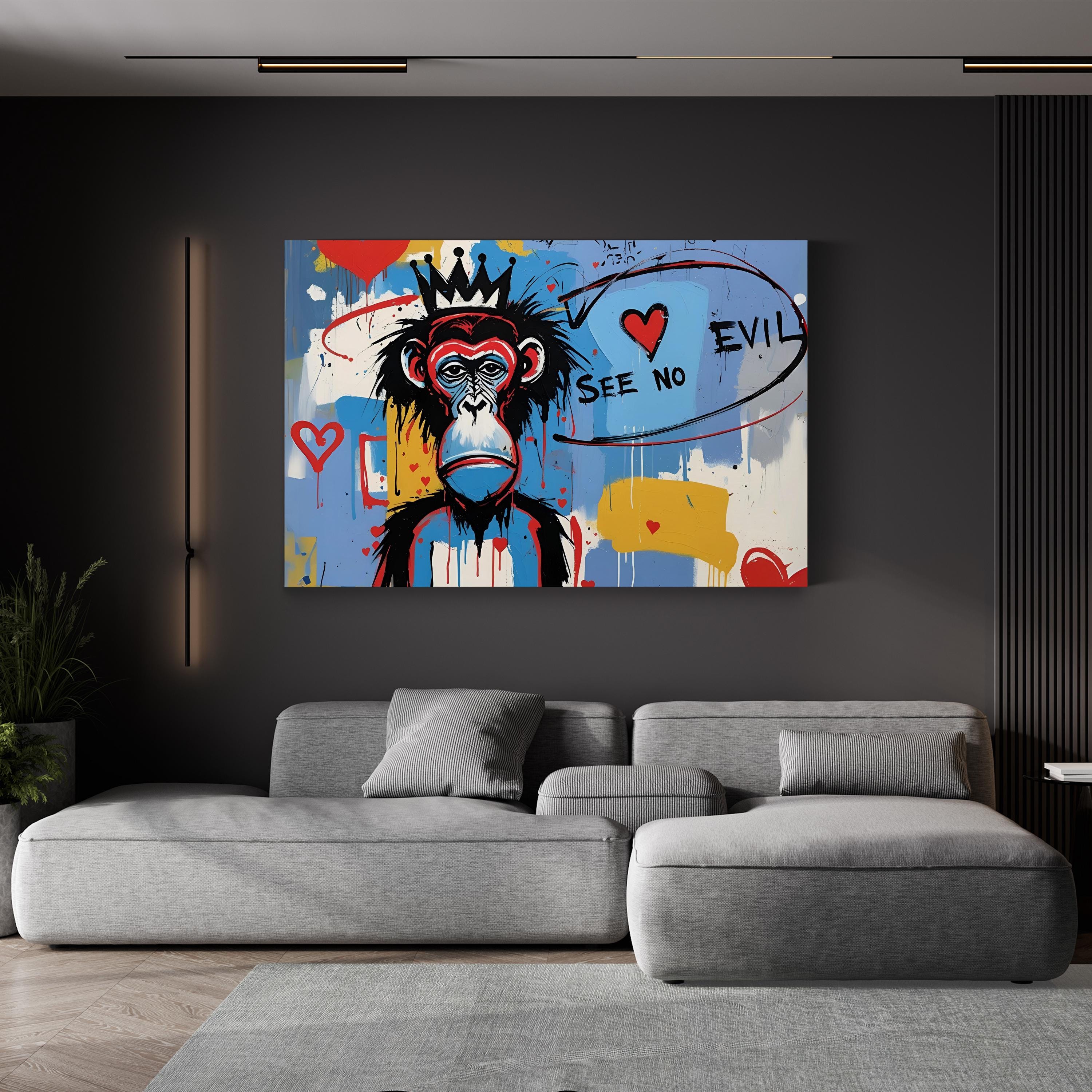 Basquiat Style Crowned Figure – Period Illustration Wall Art | Urban Street Canvas Print
