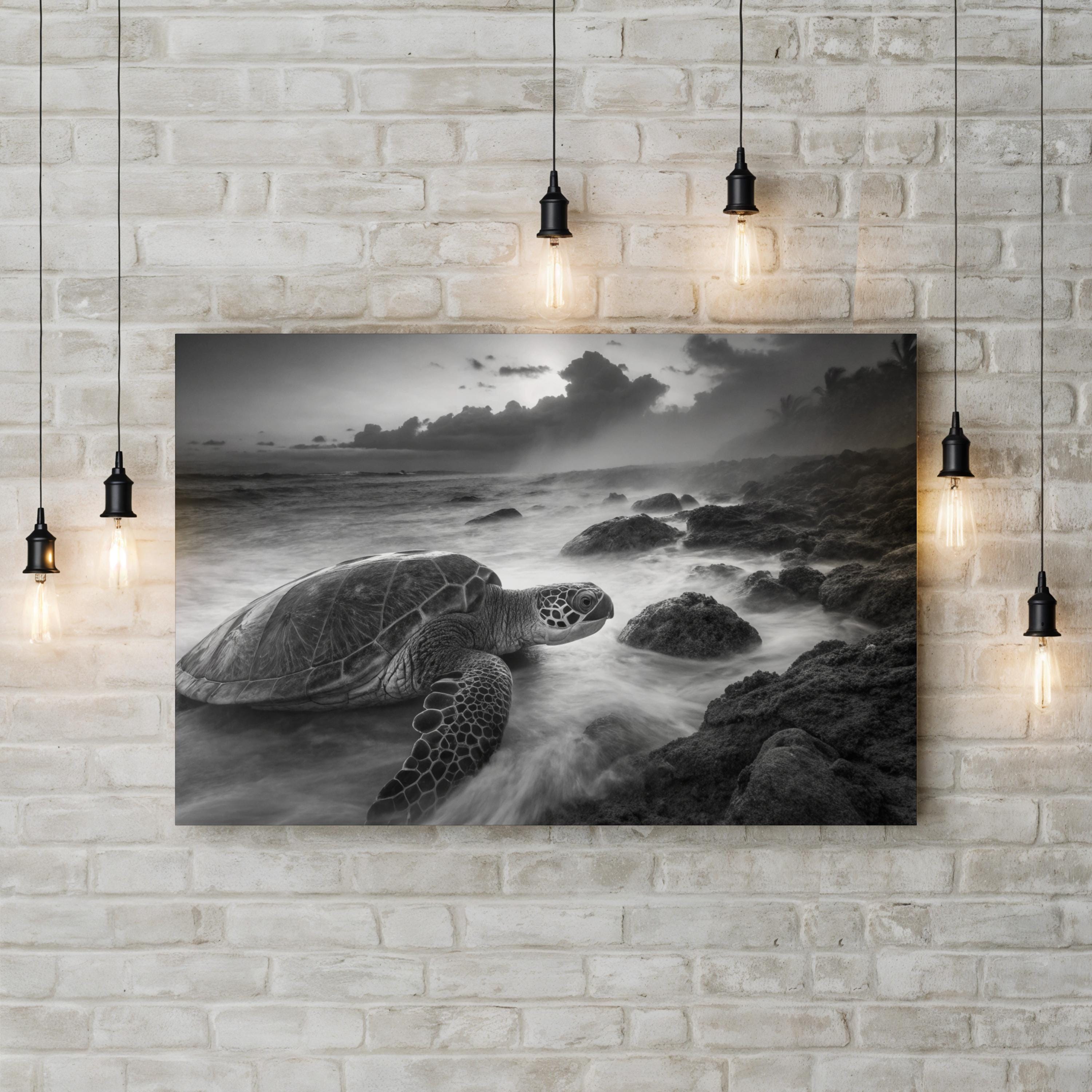 Black & White Sea Turtle – Vintage Photography Wall Art | Coastal Wildlife Canvas Print