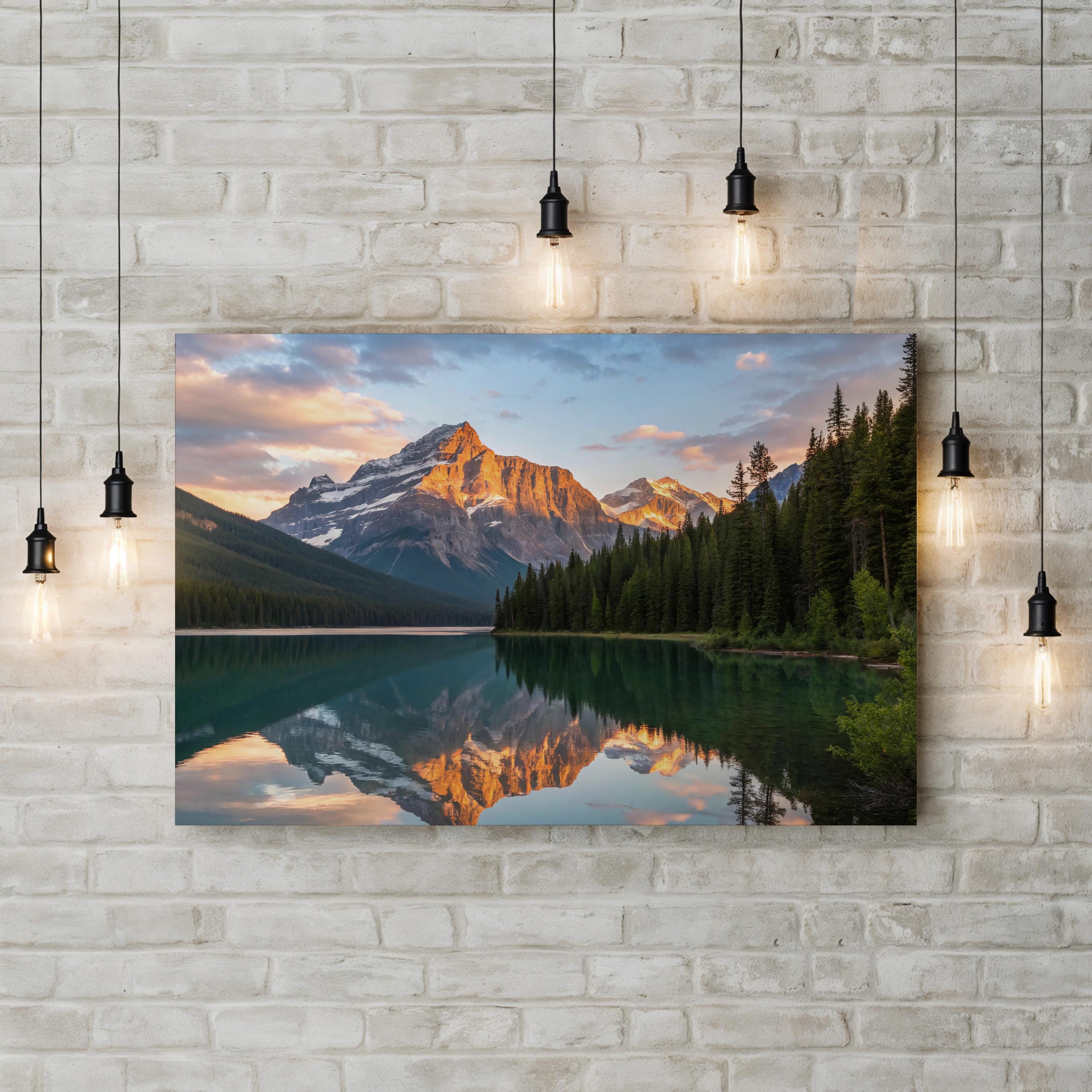 Framed Mountain Lake Reflection – Vintage Photography Wall Art | Coastal Landscape Canvas Print