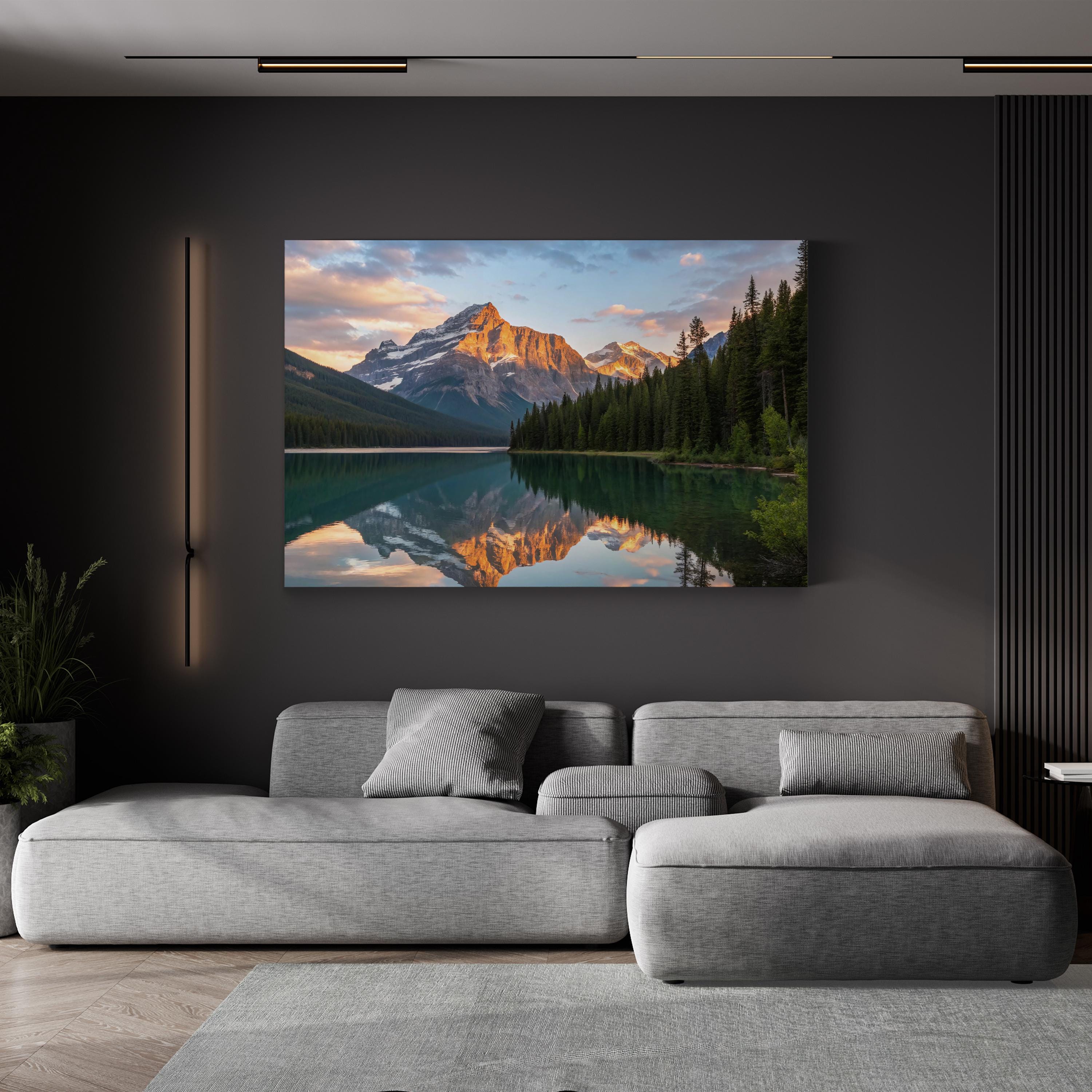 Framed Mountain Lake Reflection – Vintage Photography Wall Art | Coastal Landscape Canvas Print