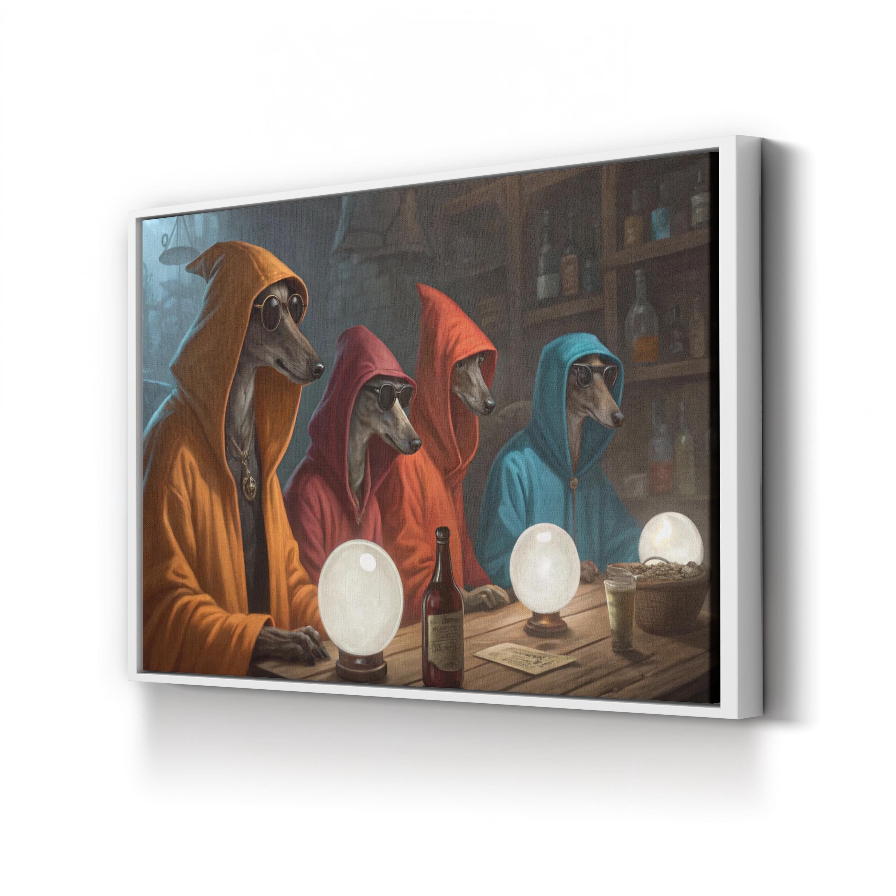 Dogs in Hoodies – Period Illustration Wall Art | Whimsical Animal Canvas Print