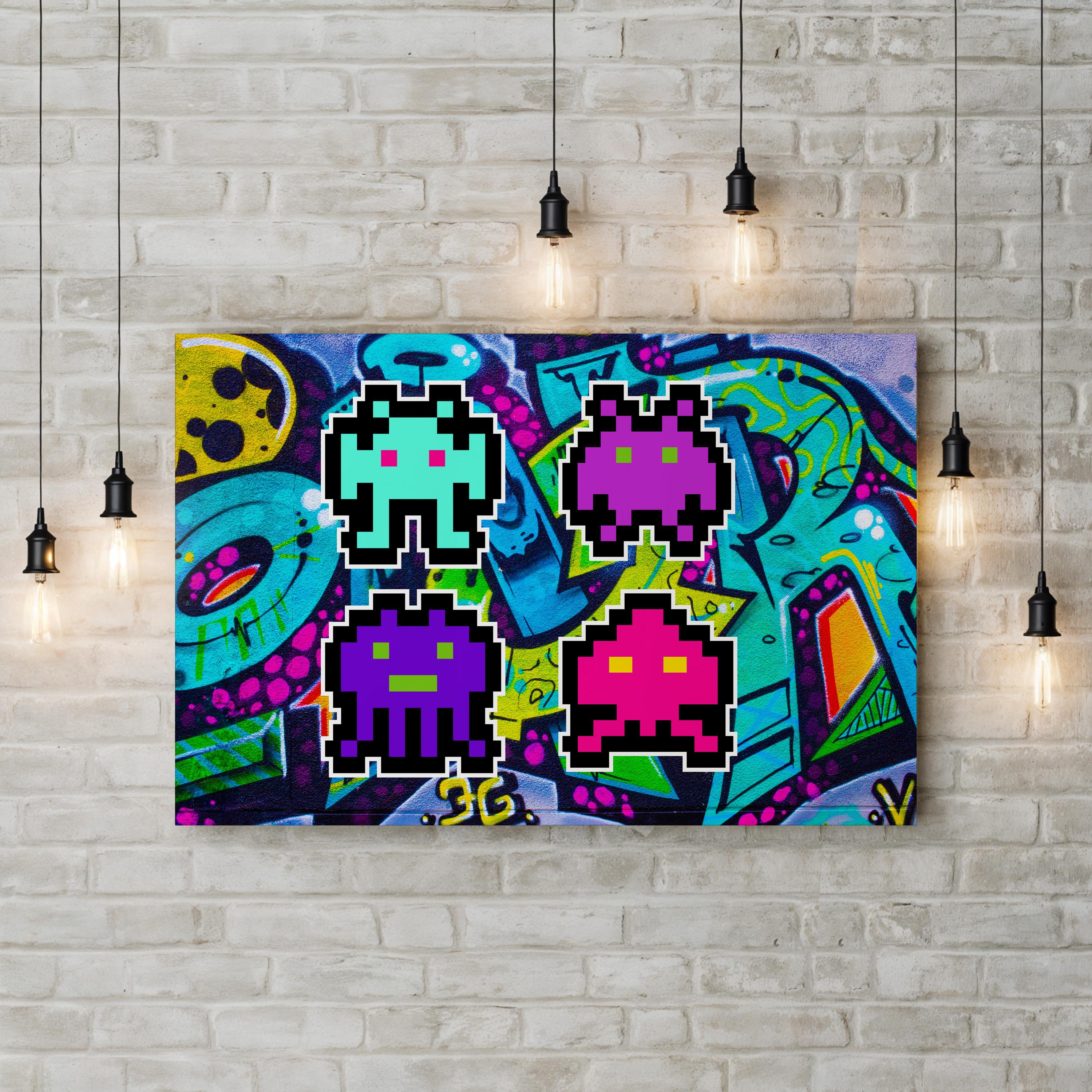 Space Invaders Graffiti Pop Art Wall Art — Retro Gaming Canvas Print