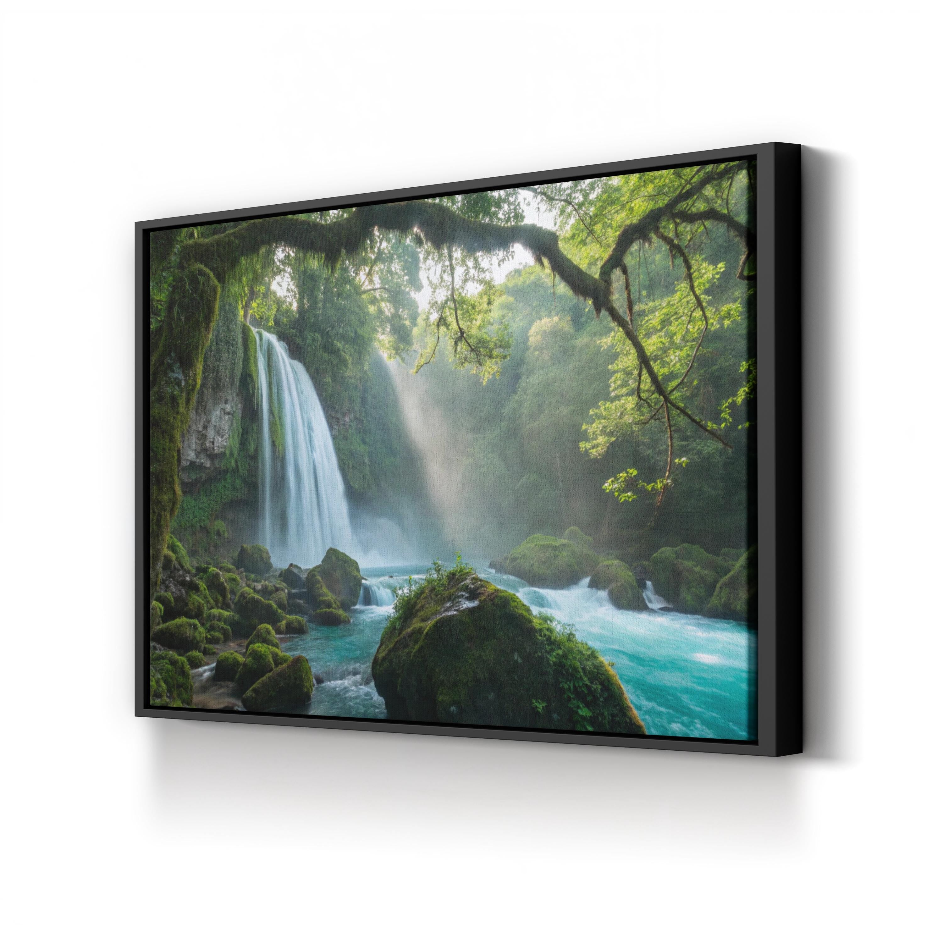 Majestic Waterfall Green Forest – Vintage Photography Wall Art | Landscape Canvas Print