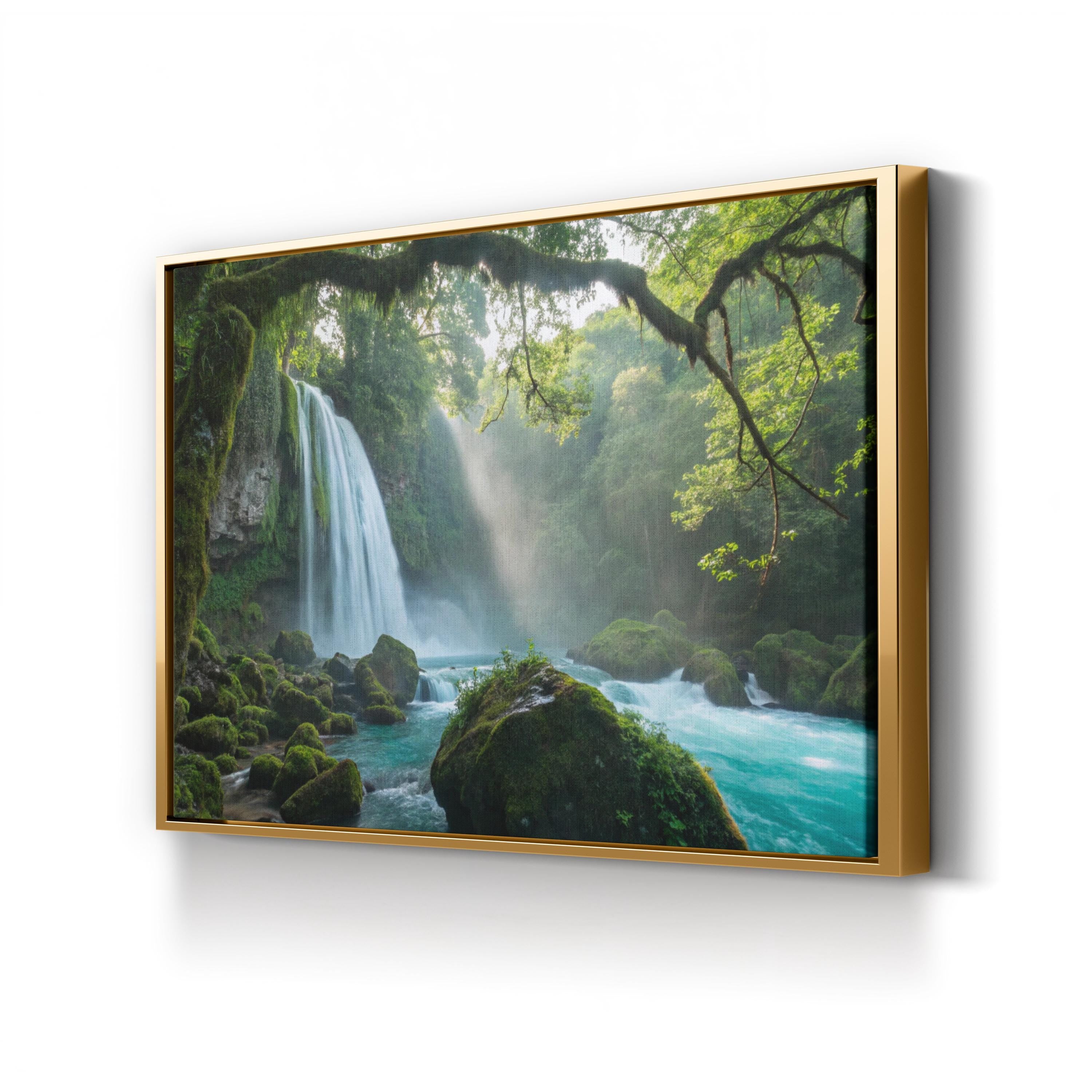 Majestic Waterfall Green Forest – Vintage Photography Wall Art | Landscape Canvas Print