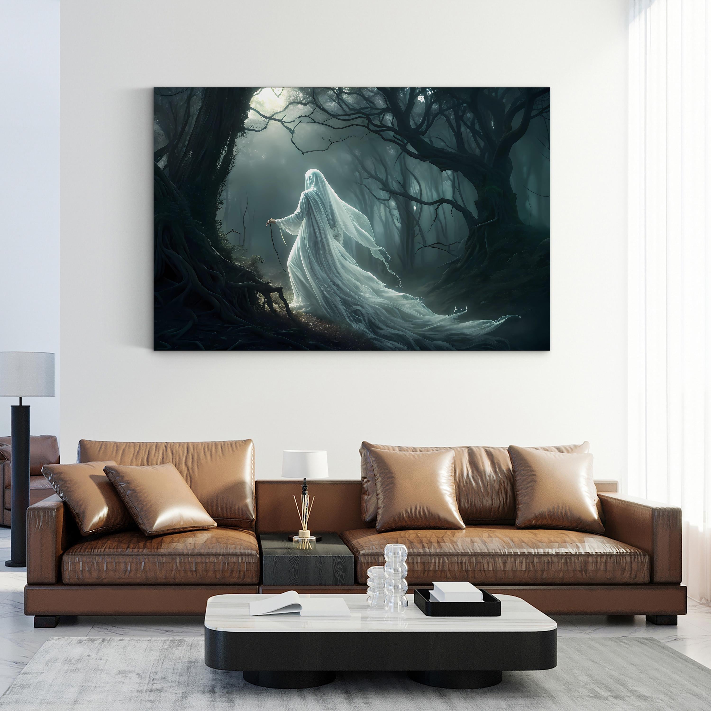 Enchanted Forest – Period Illustration Wall Art | Golden Mystical Landscape Canvas Print