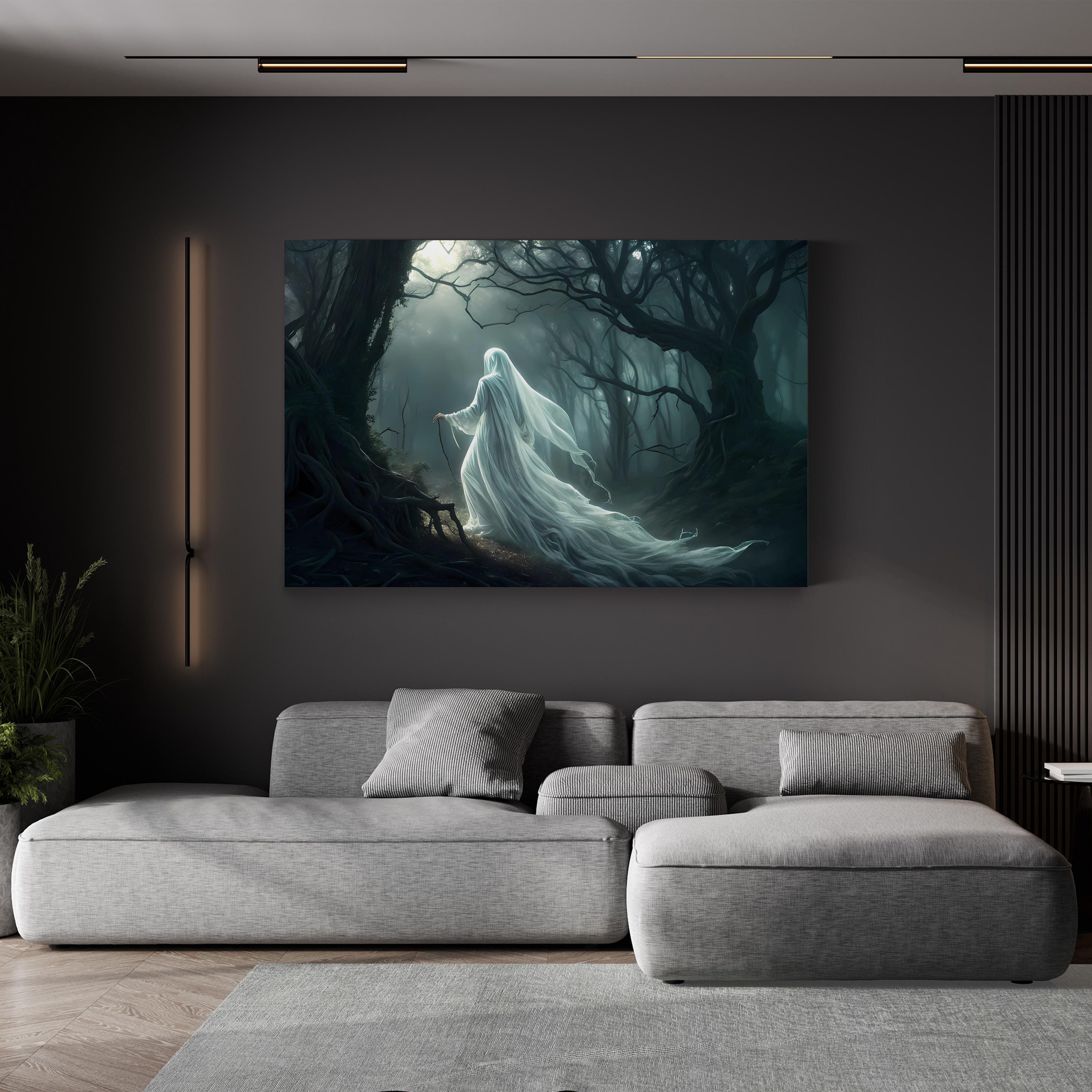 Enchanted Forest – Period Illustration Wall Art | Golden Mystical Landscape Canvas Print