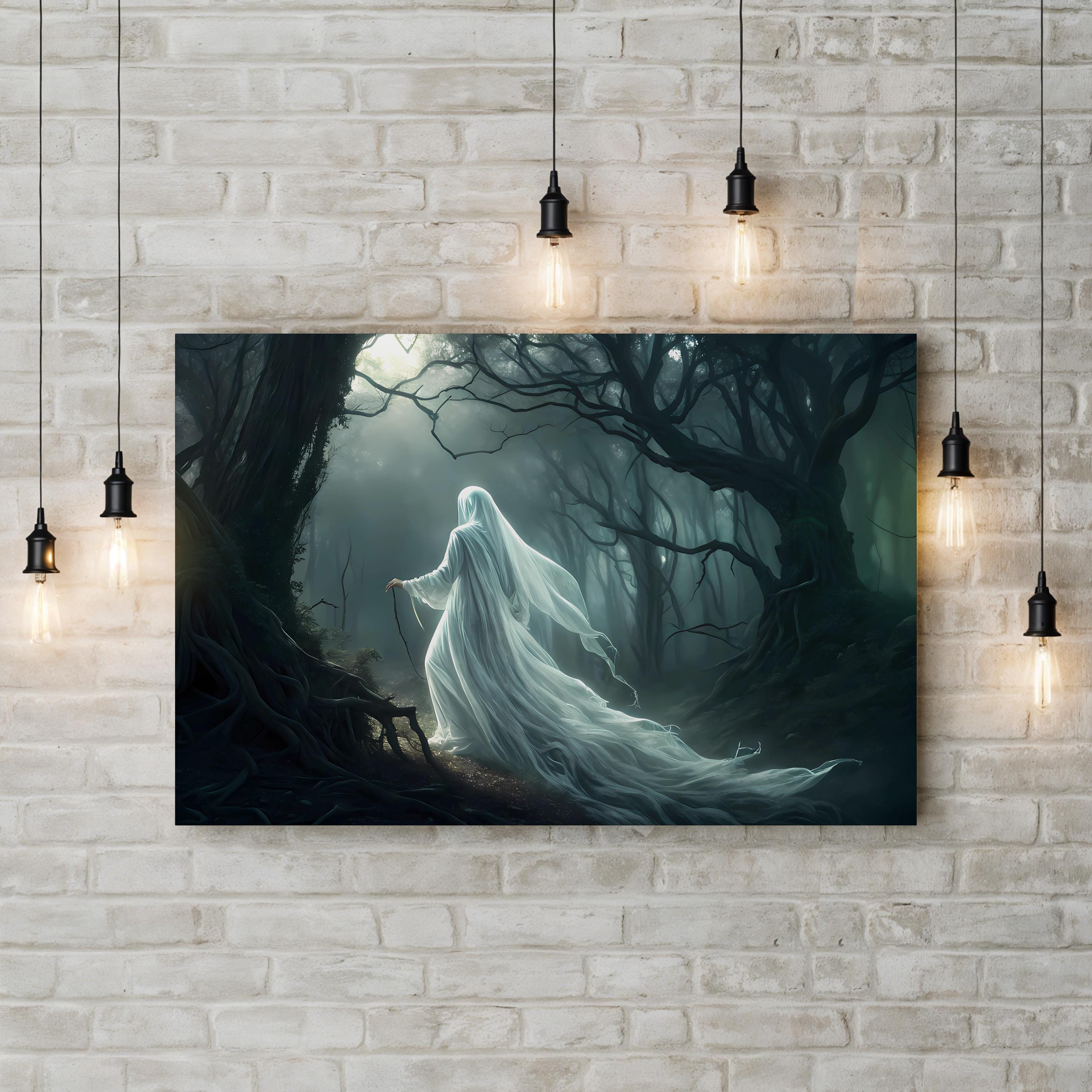 Enchanted Forest – Period Illustration Wall Art | Golden Mystical Landscape Canvas Print