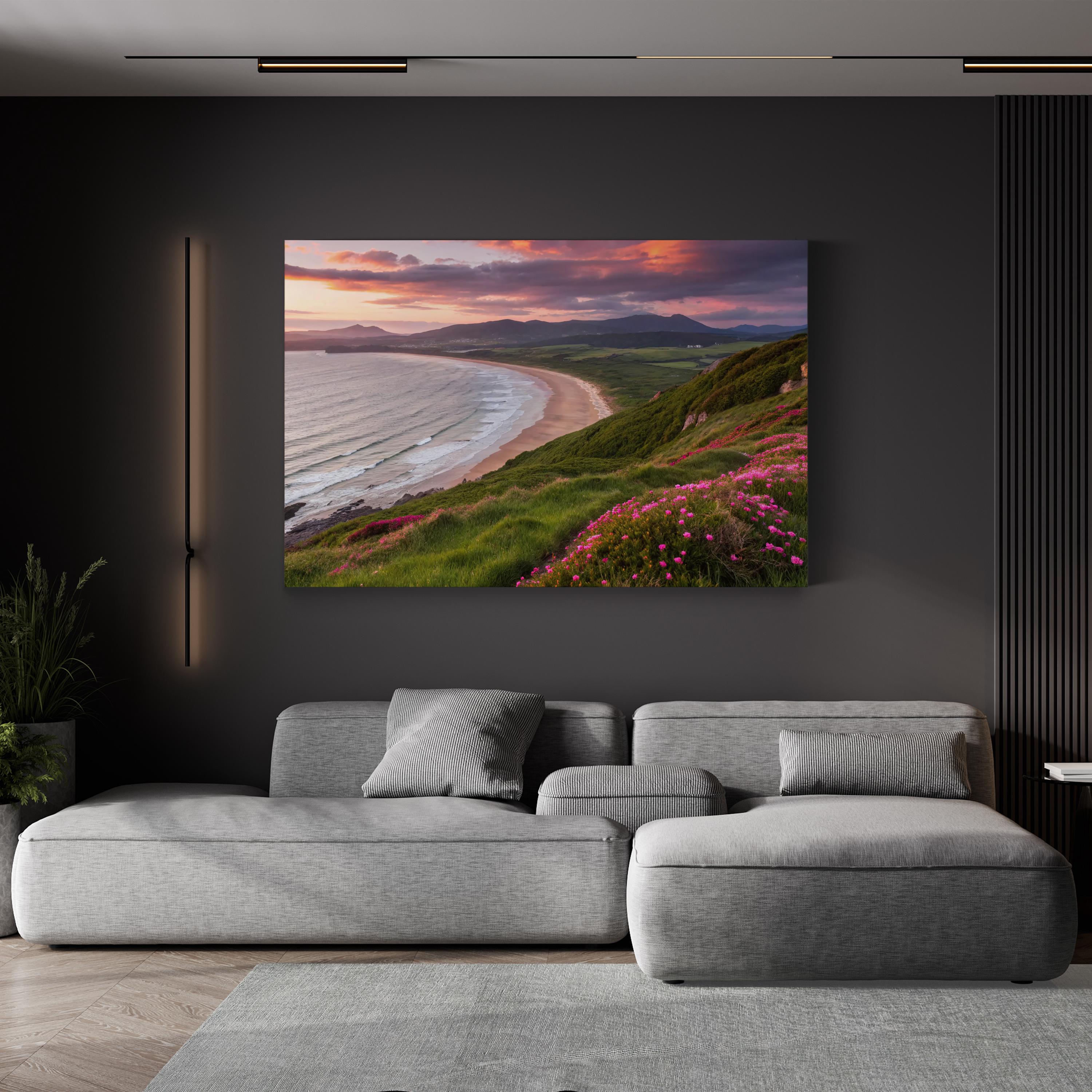 Coastal Beach Landscape — Modern Ocean Shoreline Canvas Wall Art