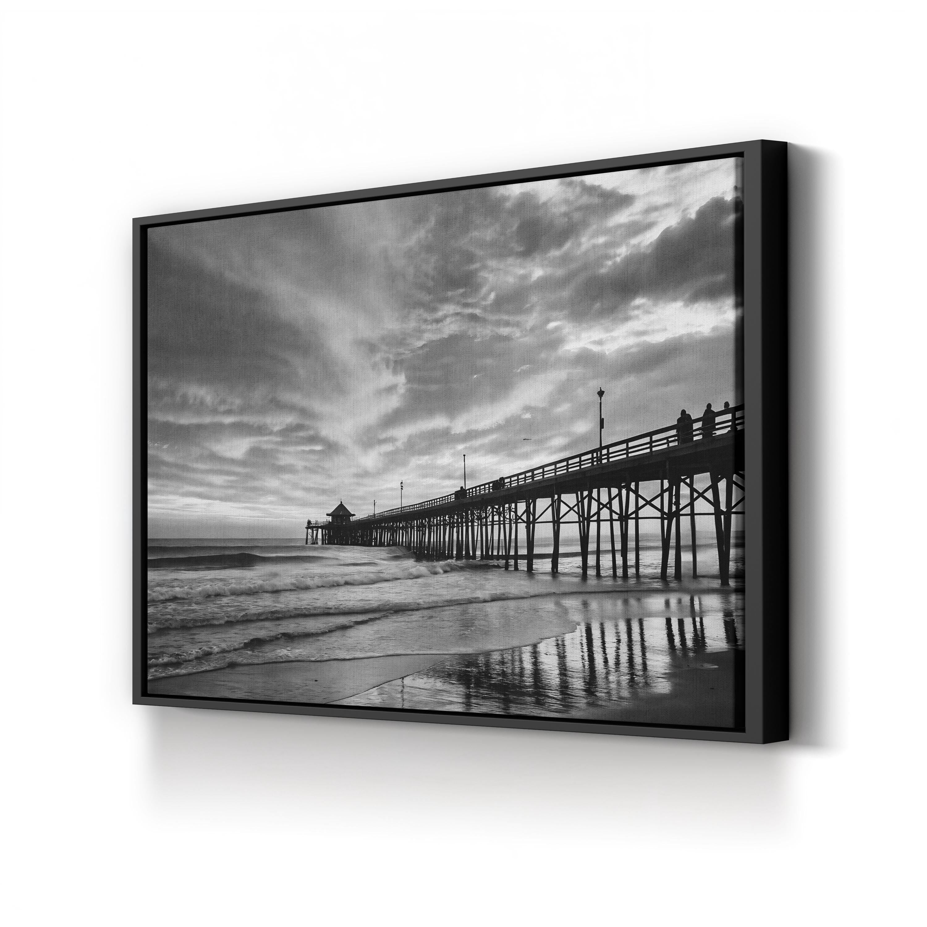 Black & White Pier Sunset – Vintage Photography Wall Art | Coastal Seascape Canvas Print