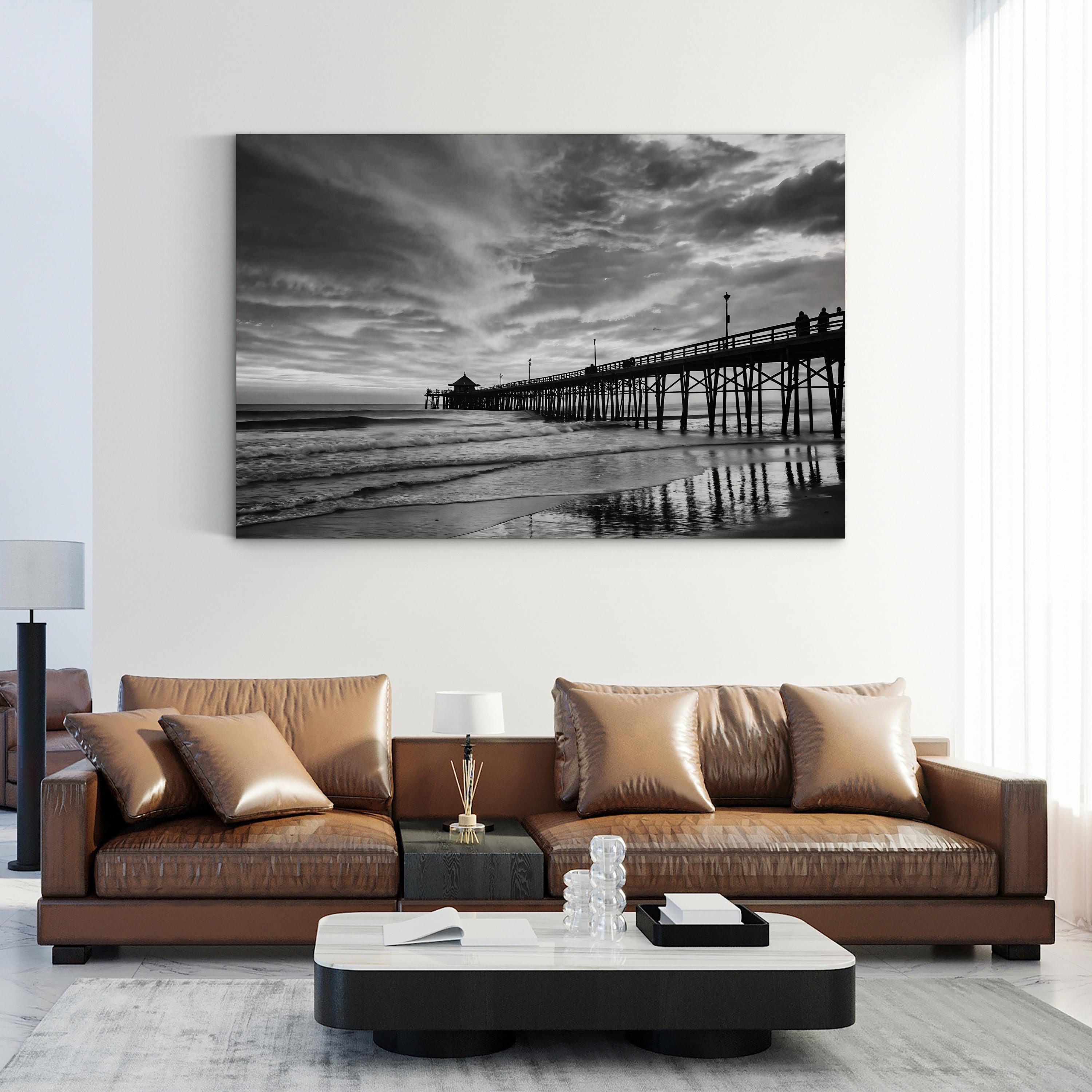 Black & White Pier Sunset – Vintage Photography Wall Art | Coastal Seascape Canvas Print