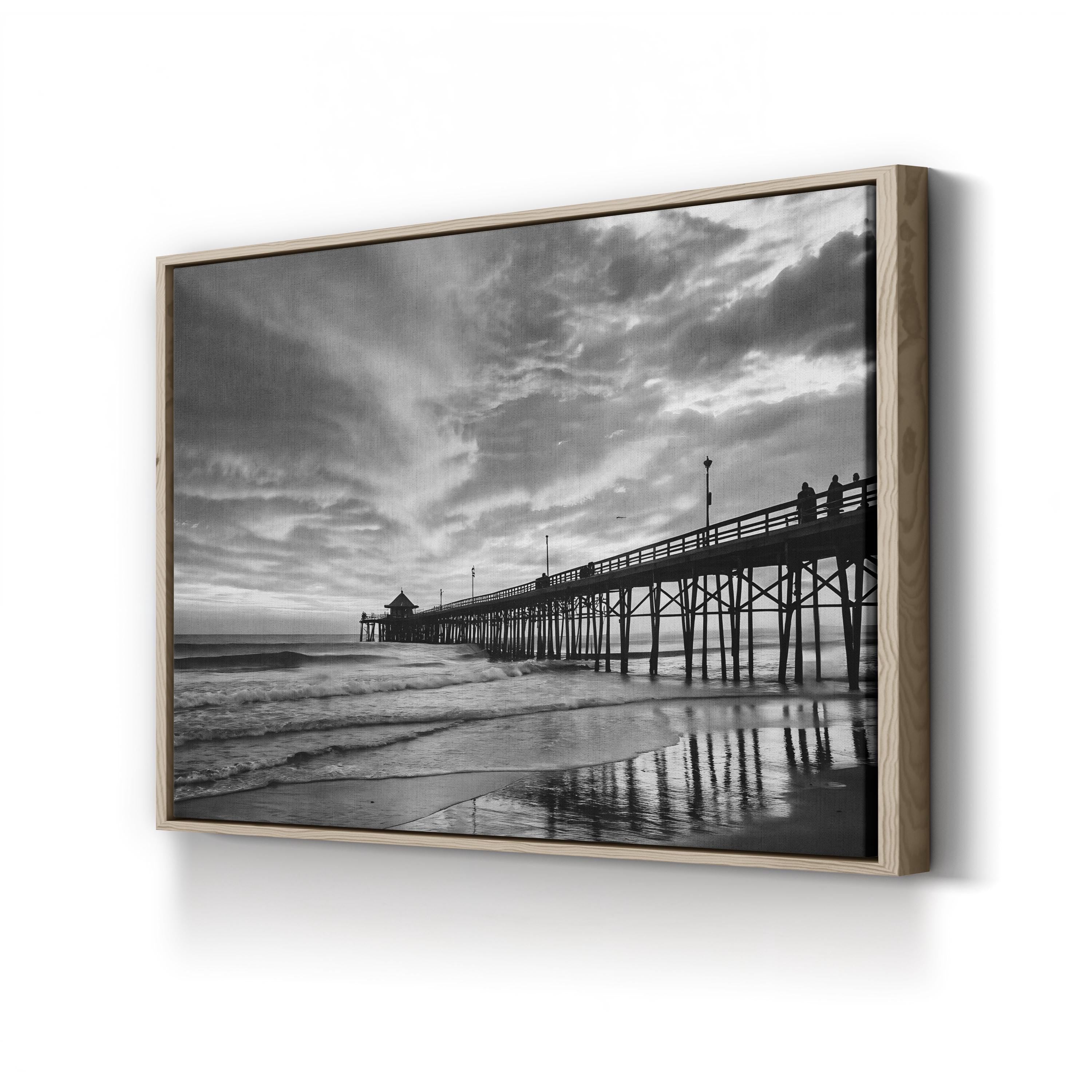 Black & White Pier Sunset – Vintage Photography Wall Art | Coastal Seascape Canvas Print