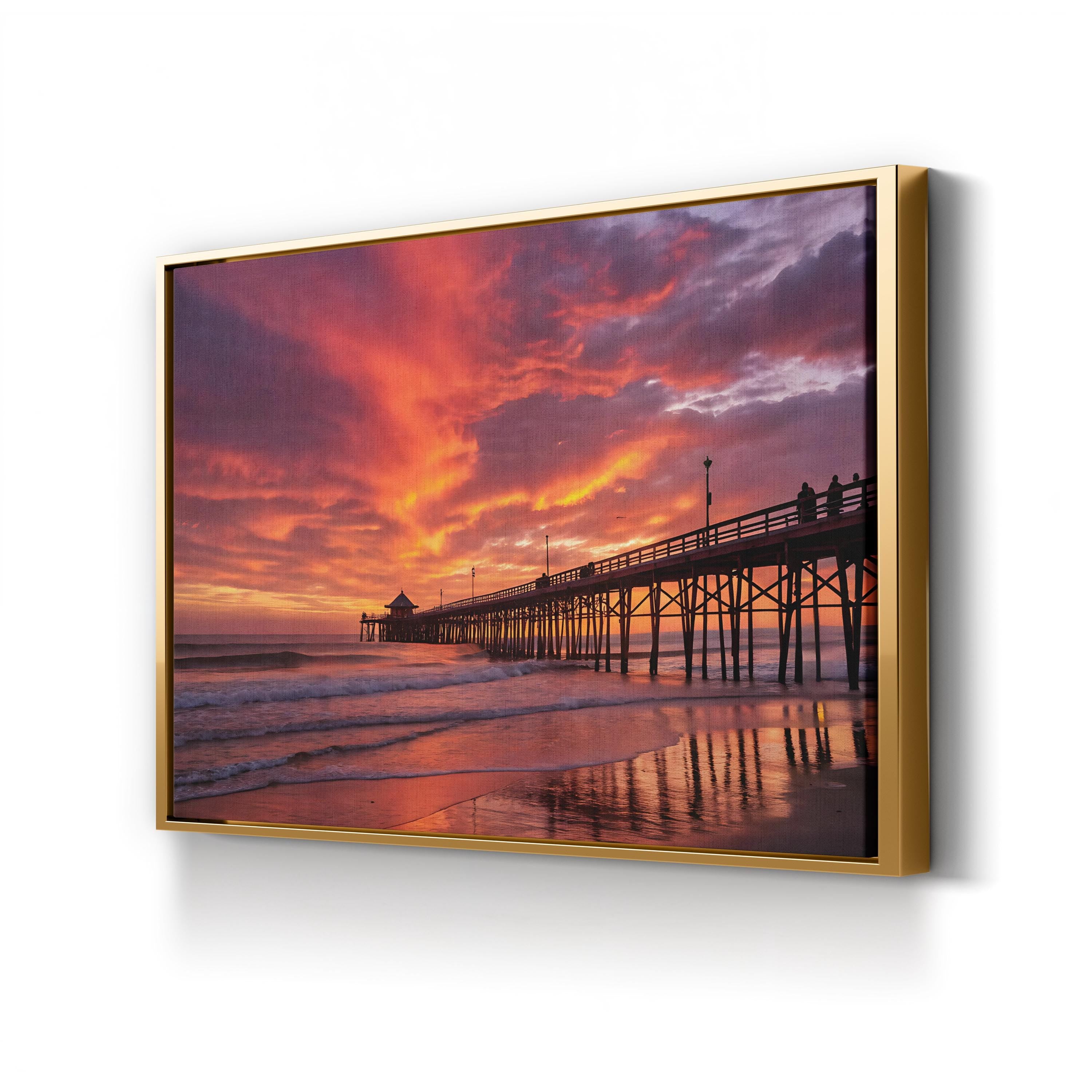 Sunset Pier Seaside – Vintage Photography Wall Art | Coastal Landscape Canvas Print