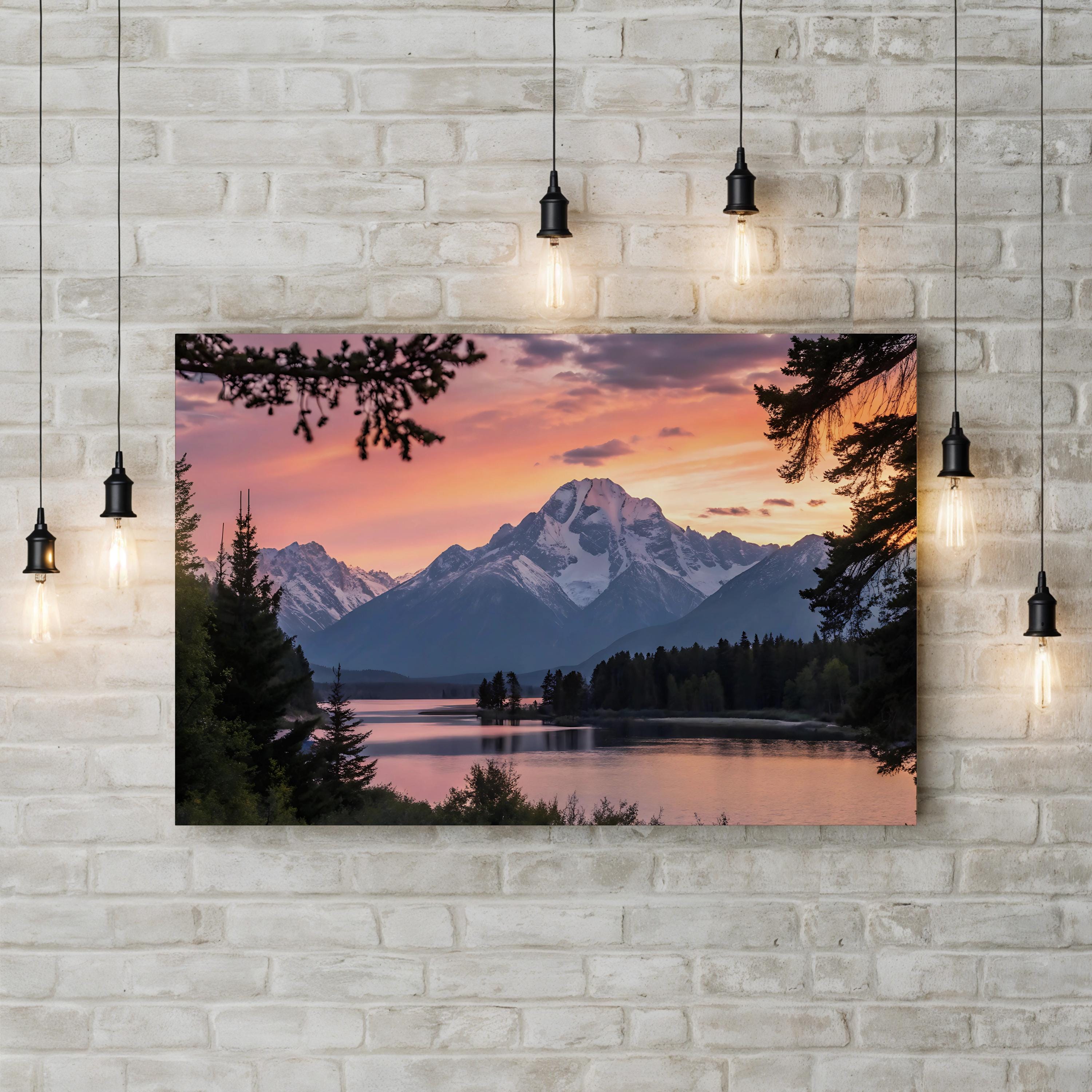 Mountain Lake Sunset Reflection – Vintage Photography Wall Art | Framed Landscape Canvas Print