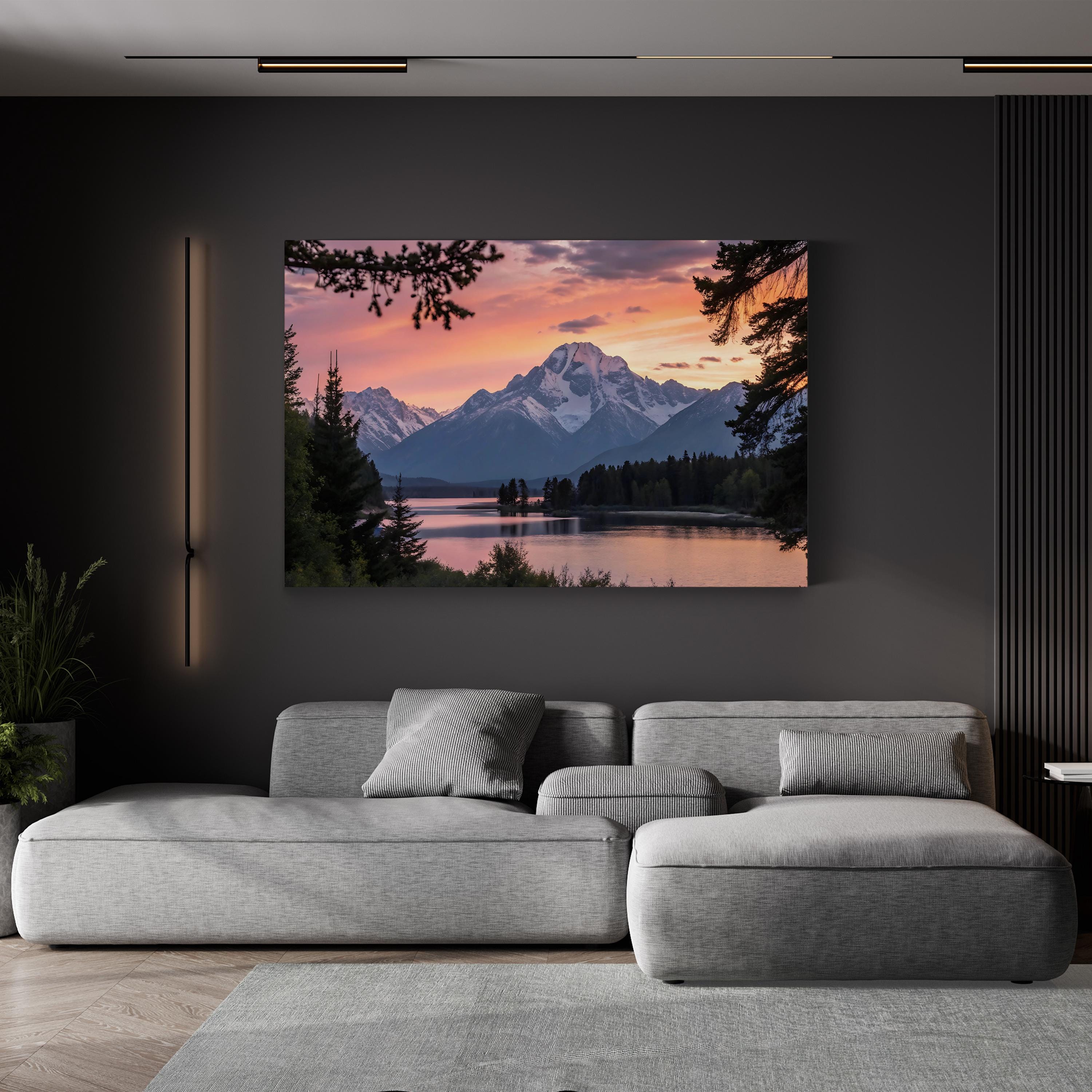 Mountain Lake Sunset Reflection – Vintage Photography Wall Art | Framed Landscape Canvas Print