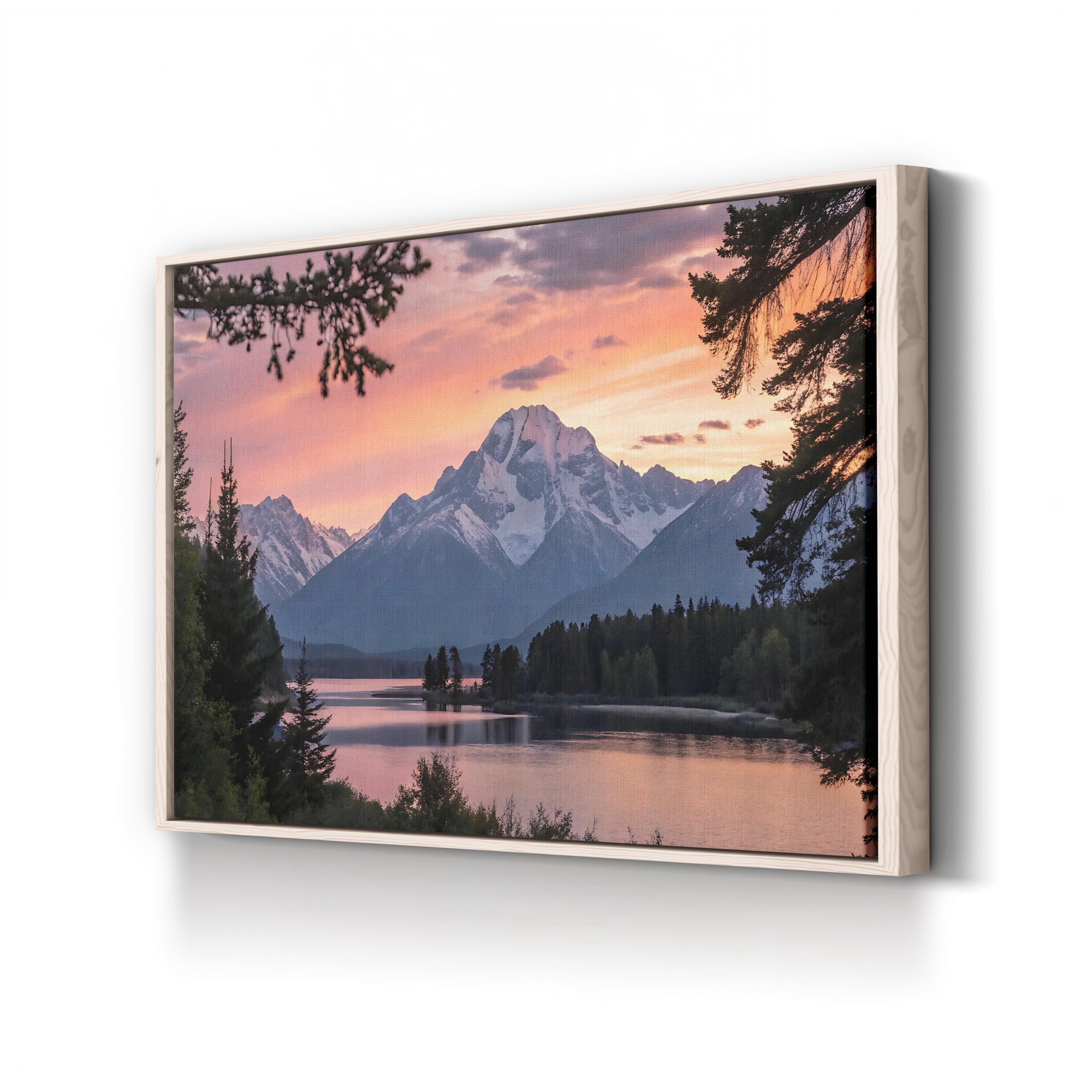 Mountain Lake Sunset Reflection – Vintage Photography Wall Art | Framed Landscape Canvas Print