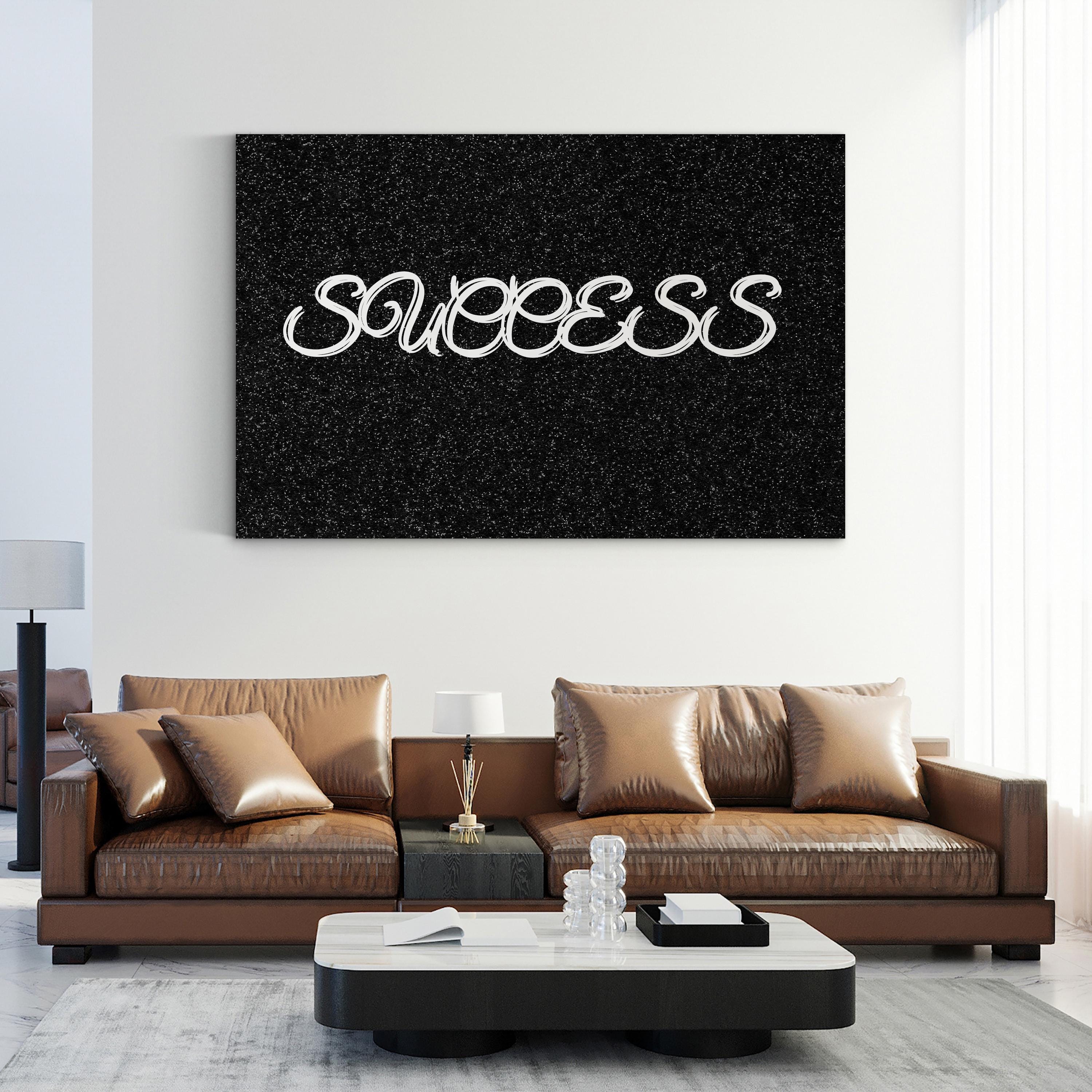 Success Calligraphy Wall Art | Black & White Inspirational Typography Canvas