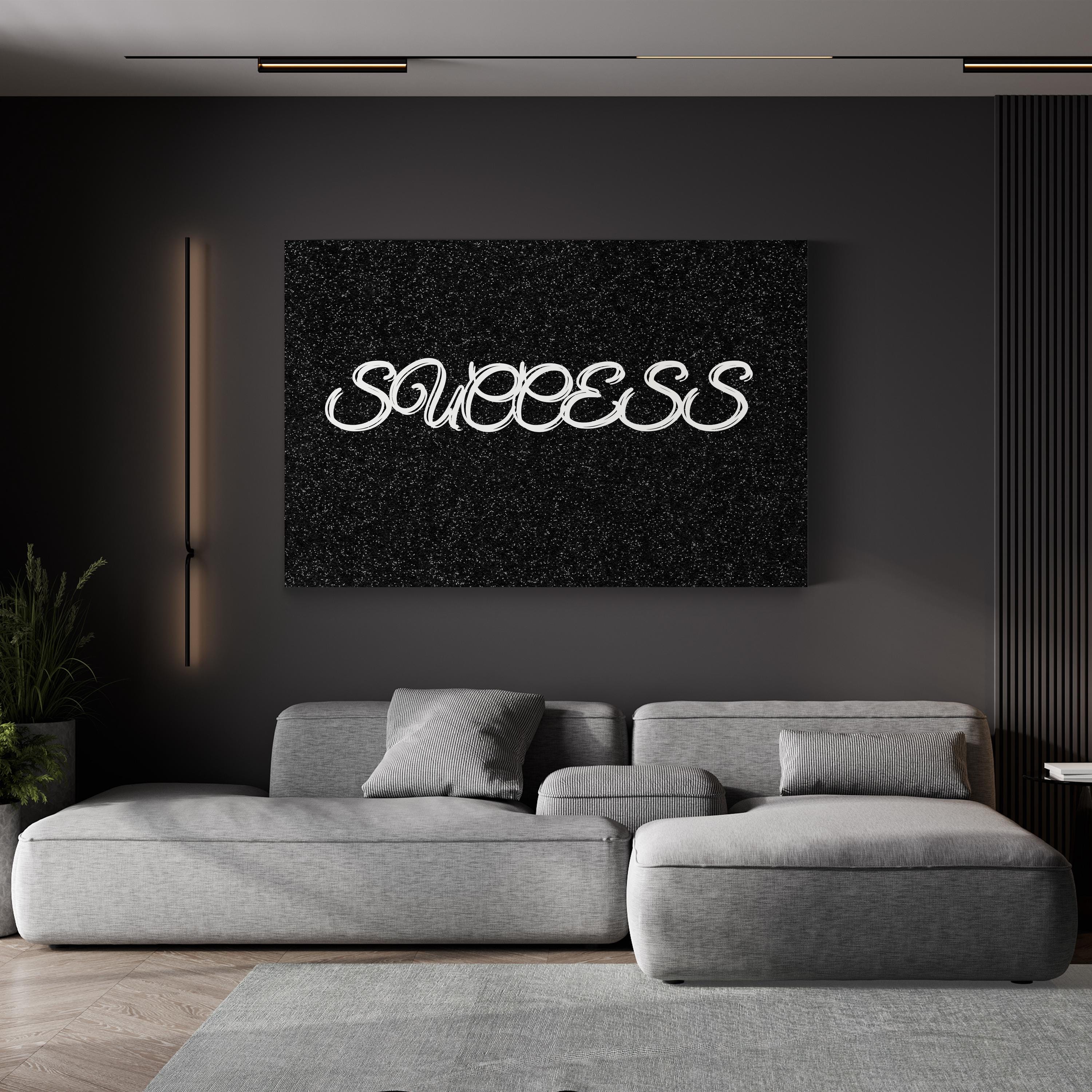 Success Calligraphy Wall Art | Black & White Inspirational Typography Canvas