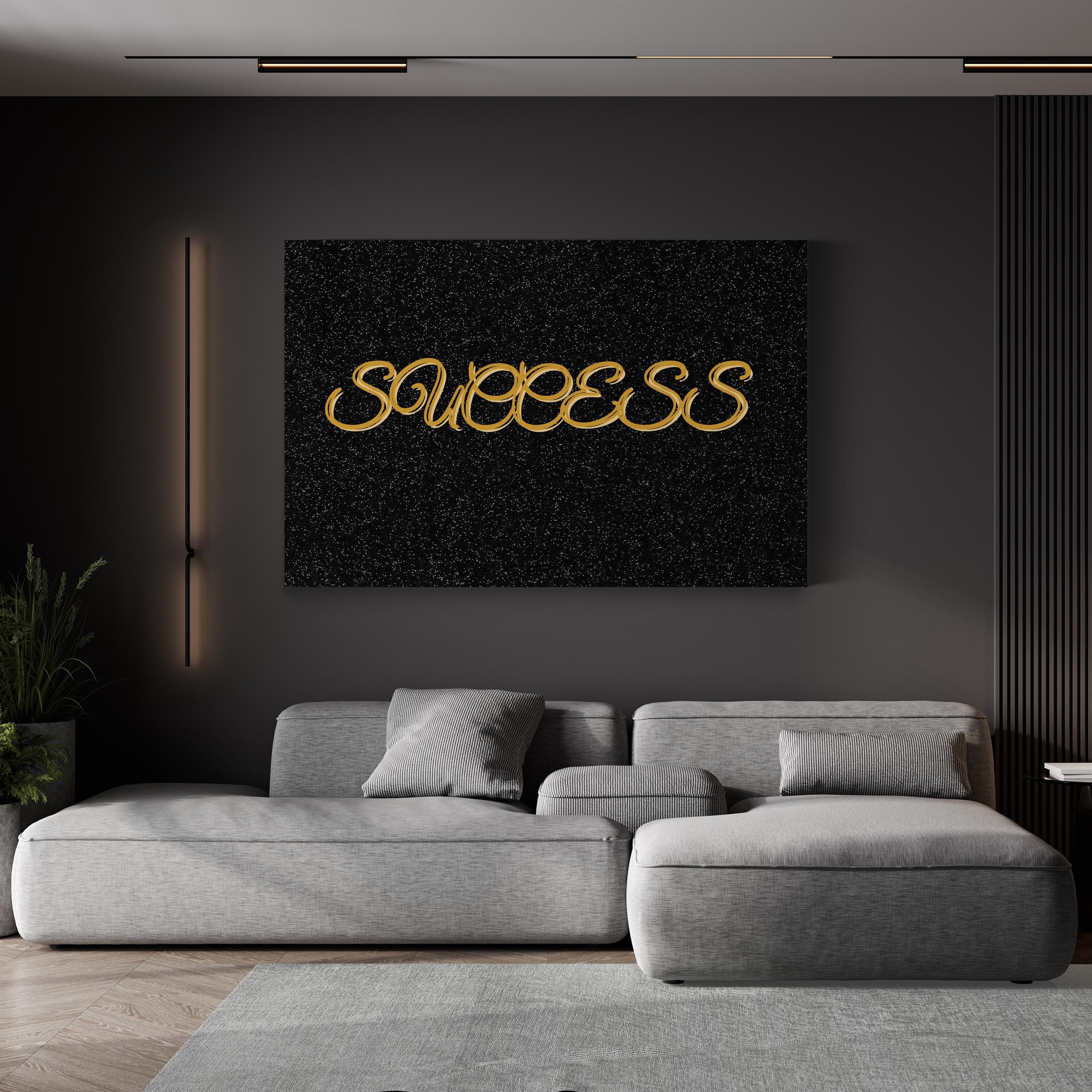 Success Calligraphy Wall Art | Black & Gold Inspirational Typography Canvas