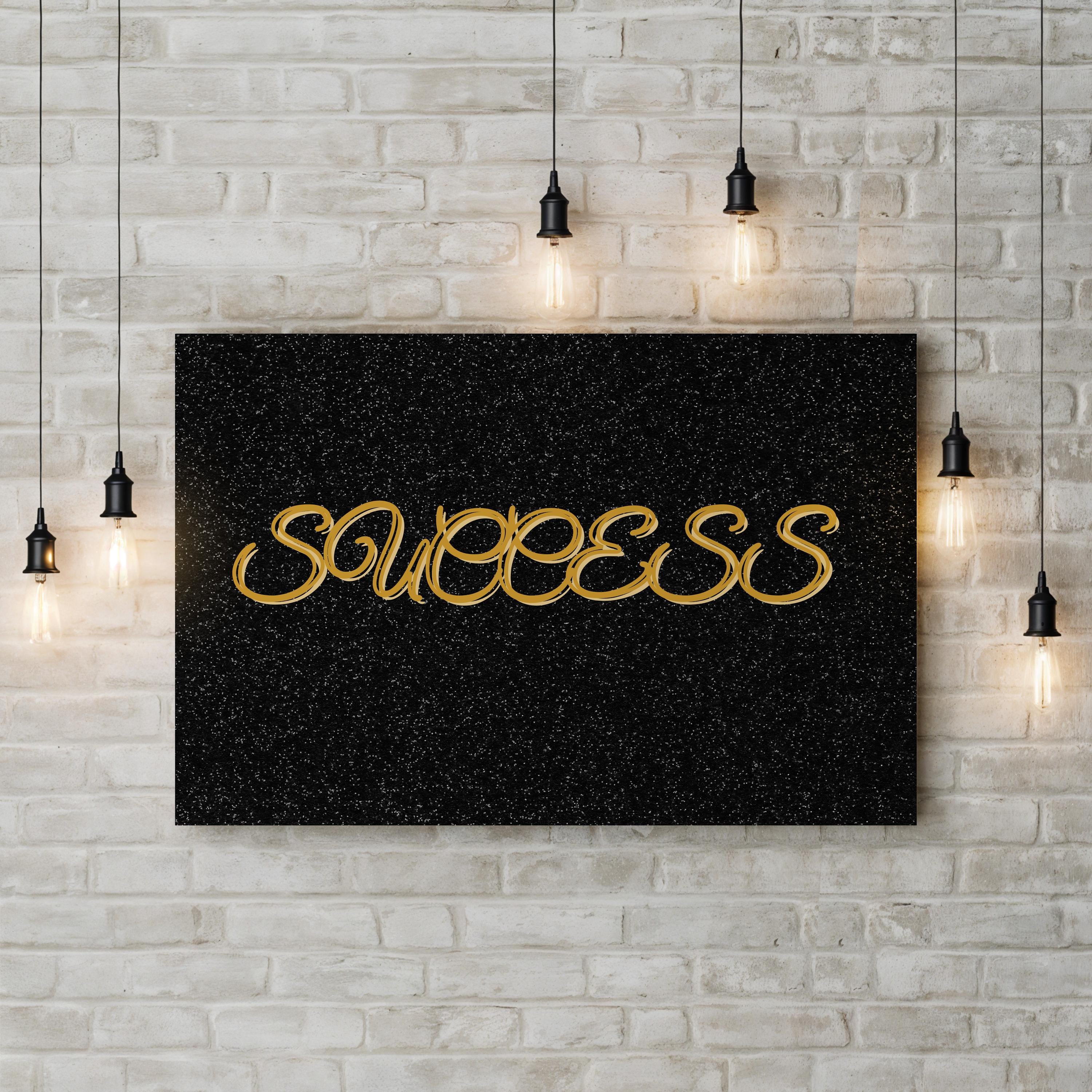 Success Calligraphy Wall Art | Black & Gold Inspirational Typography Canvas