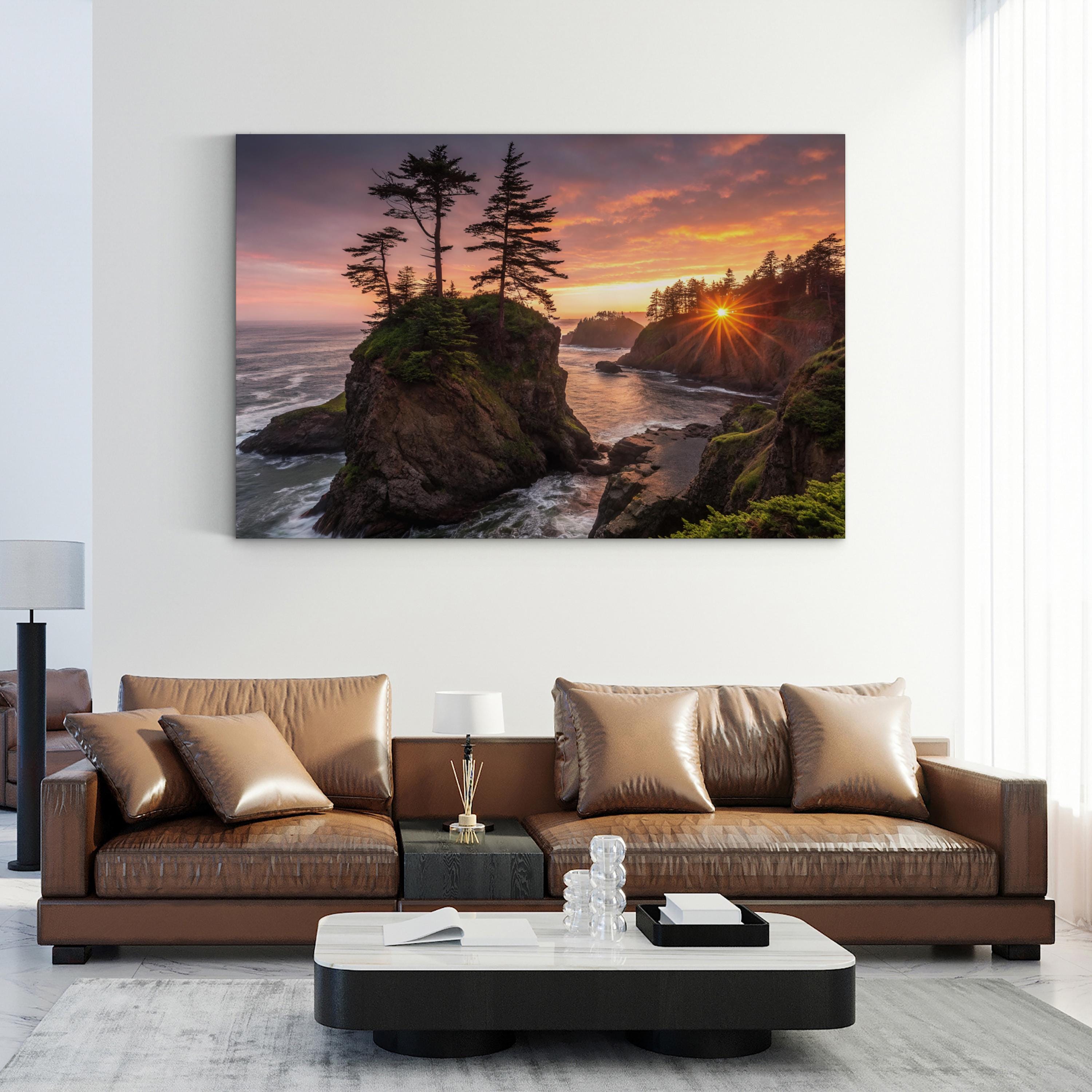 Coastal Sunset Canvas Art — Tropical Palm Tree Landscape Print
