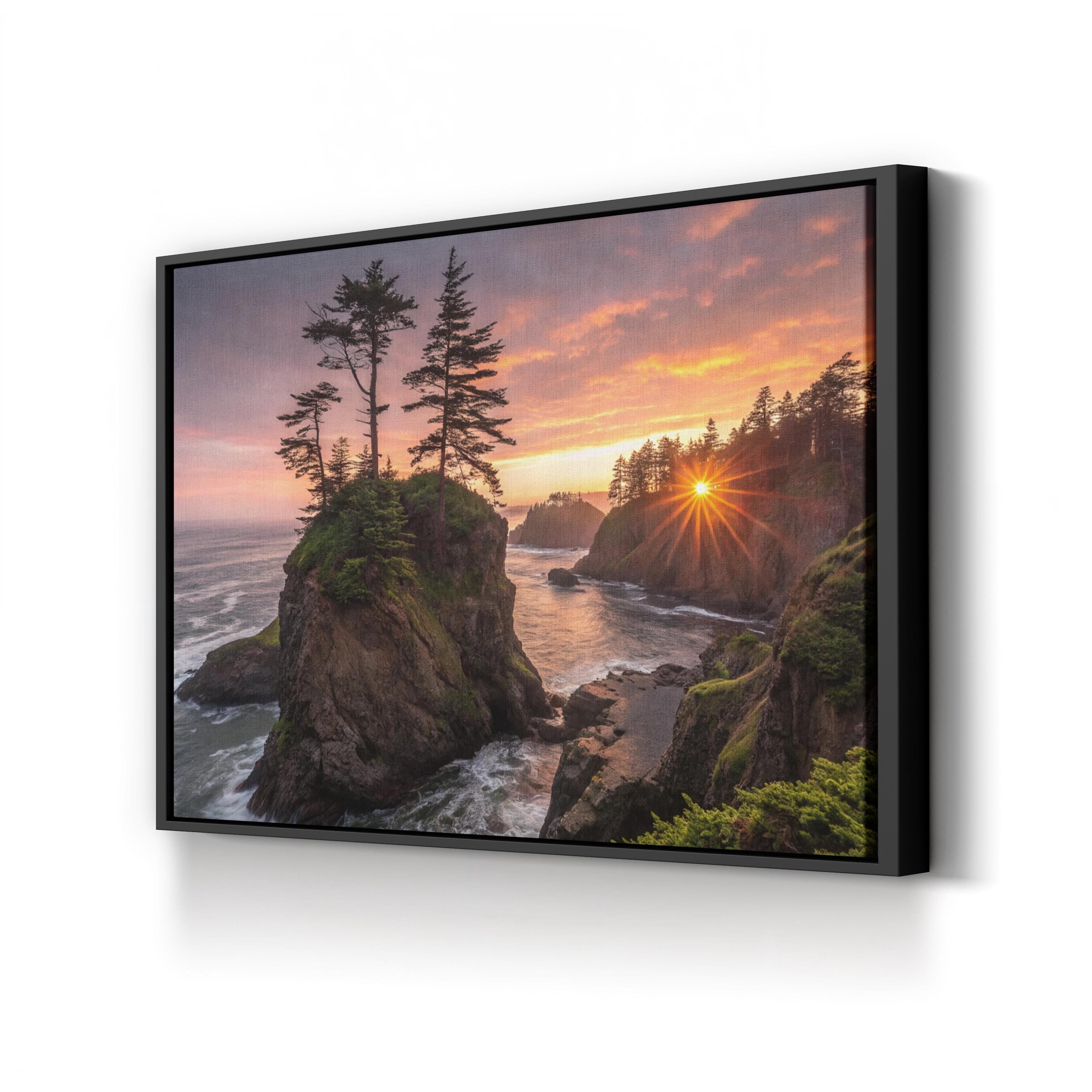 Coastal Sunset Canvas Art — Tropical Palm Tree Landscape Print