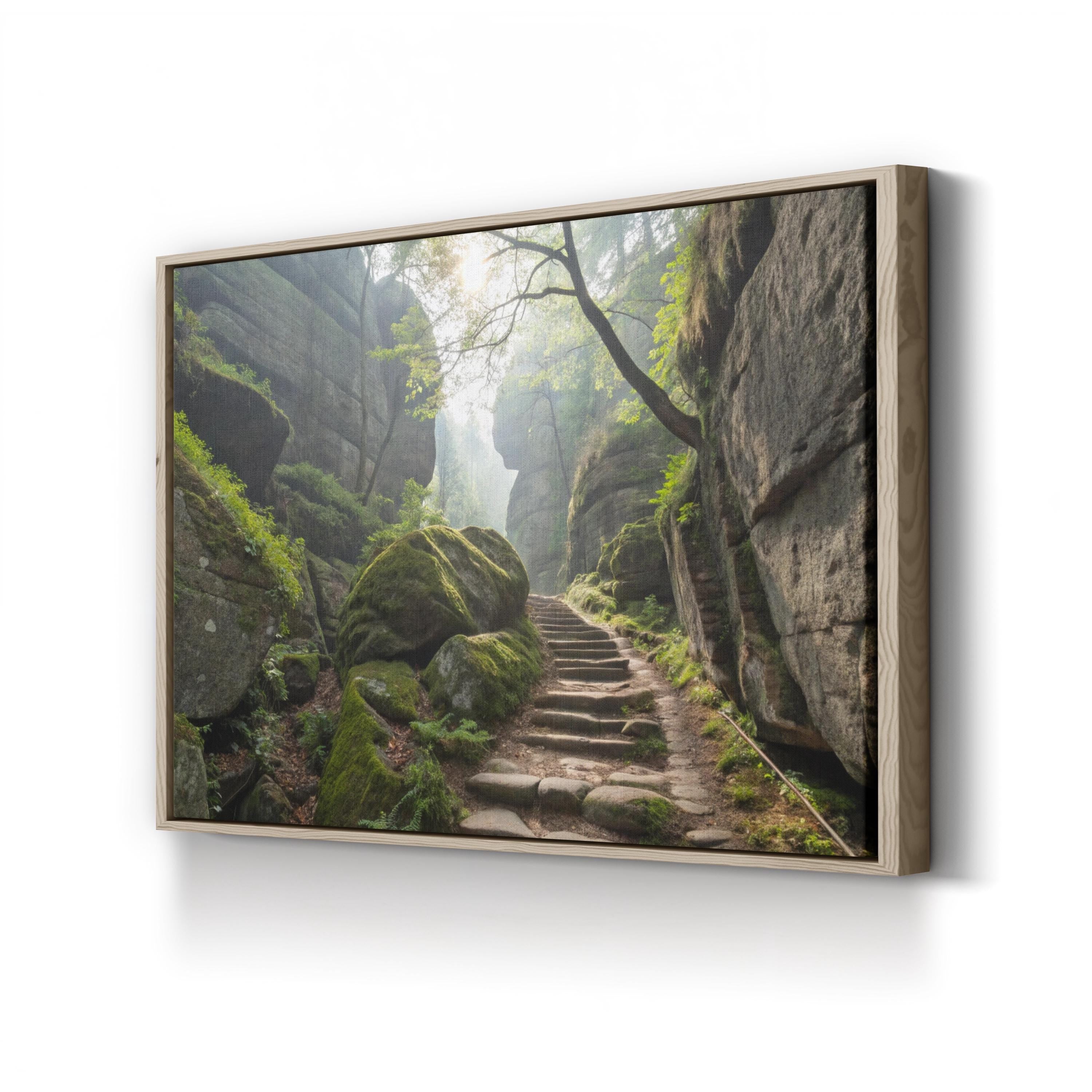 Mossy Stone Path Canvas Art | Tranquil Forest Landscape Print
