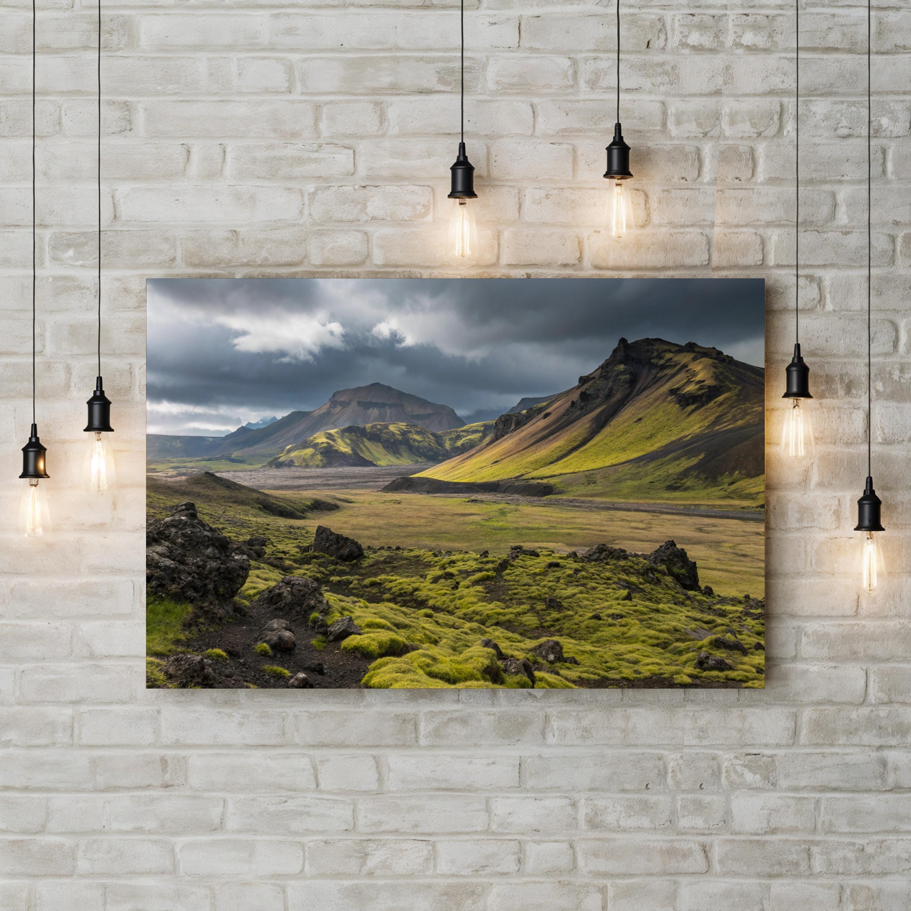 Iceland Moss-Covered Terrain – Vintage Photography Wall Art | Rugged Landscape Canvas Print