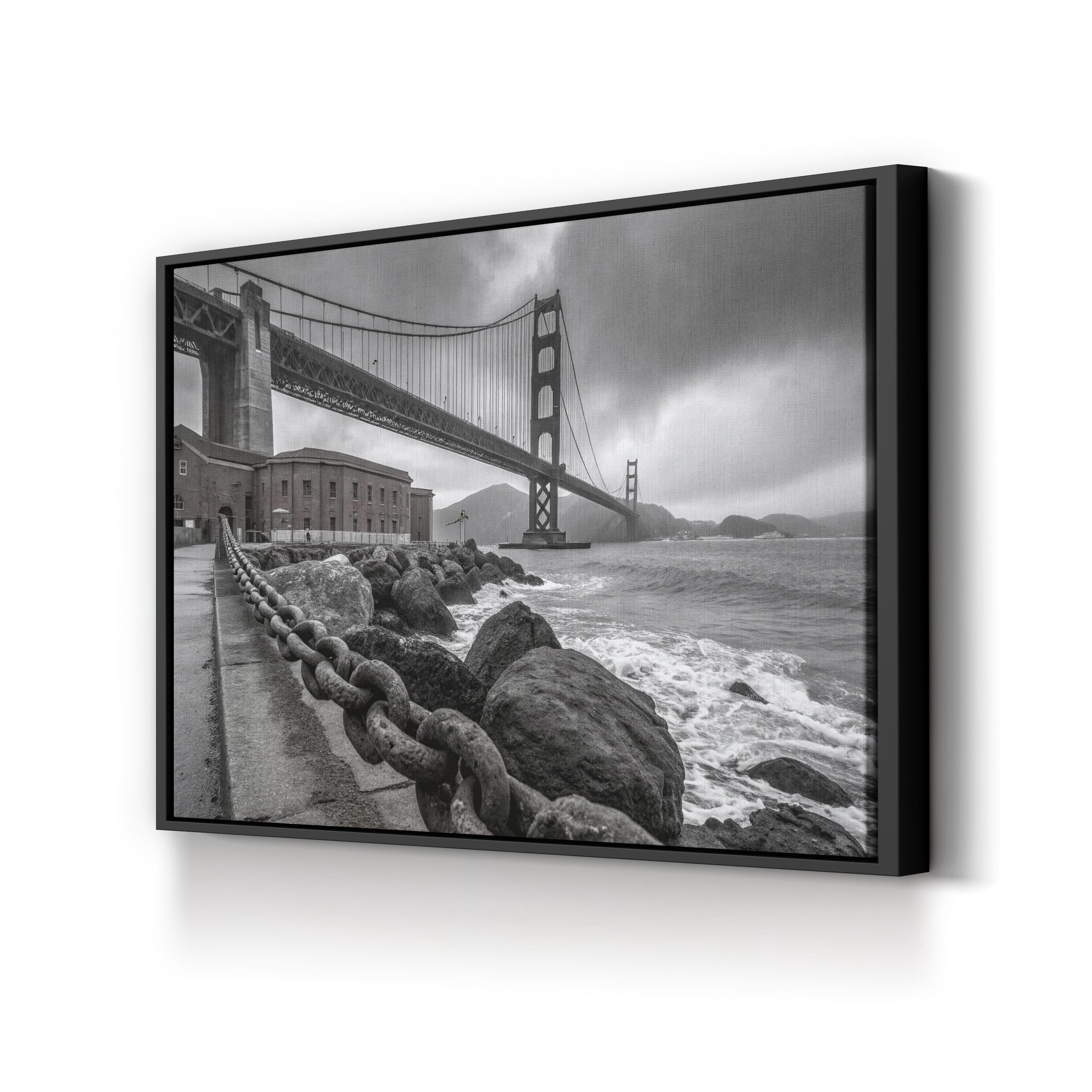 Black & White Suspension Bridge – Vintage Photography Wall Art | Coastal Architectural Canvas Print