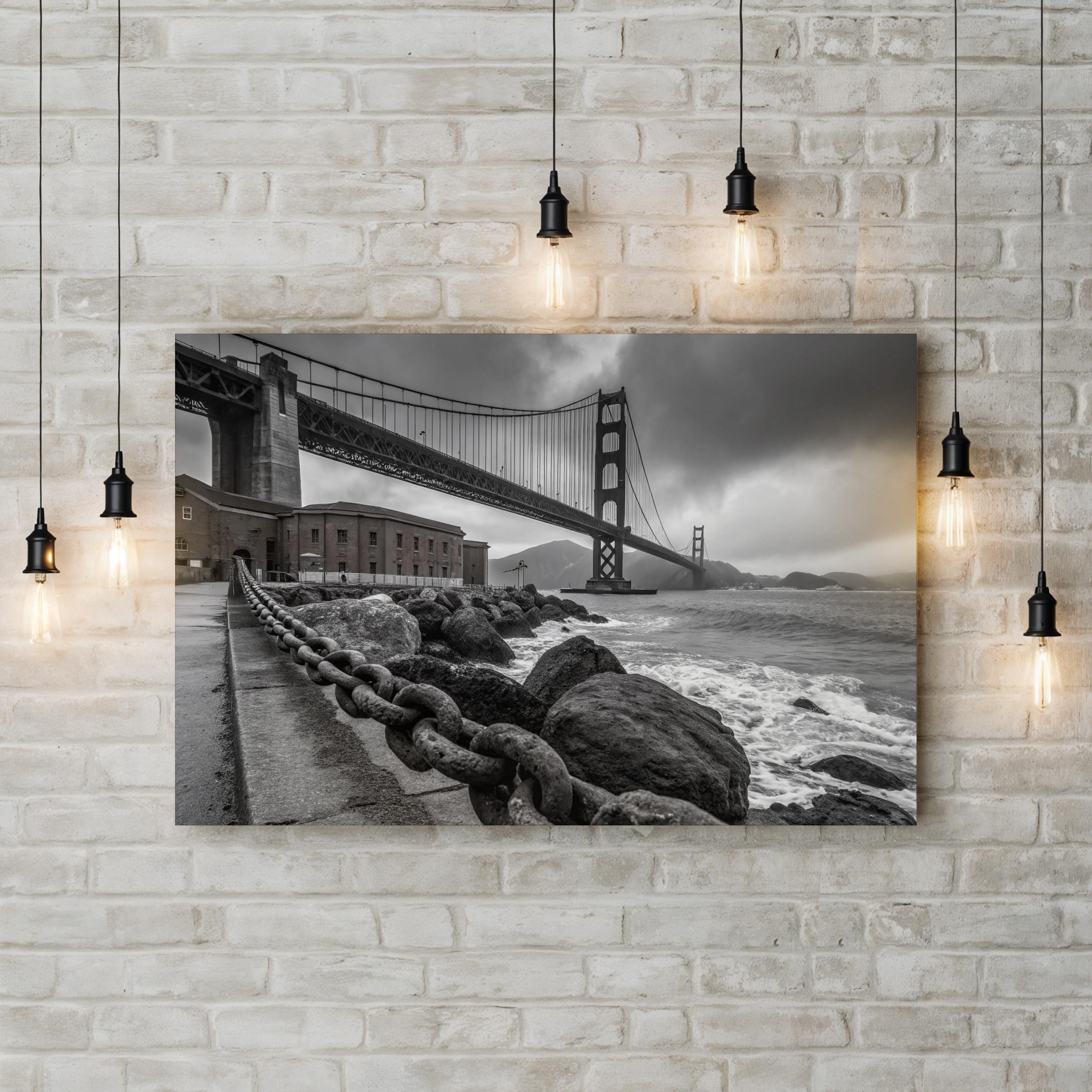 Black & White Suspension Bridge – Vintage Photography Wall Art | Coastal Architectural Canvas Print