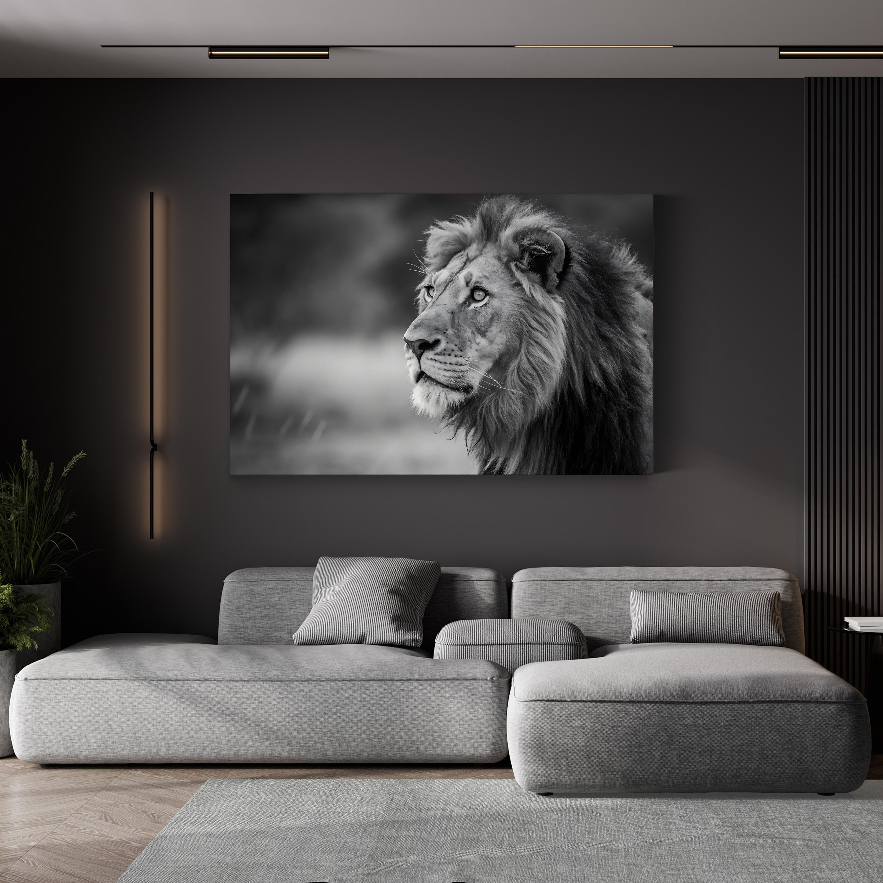 Majestic Lion Head – Vintage Photography Wall Art | Black & White Wildlife Canvas Print