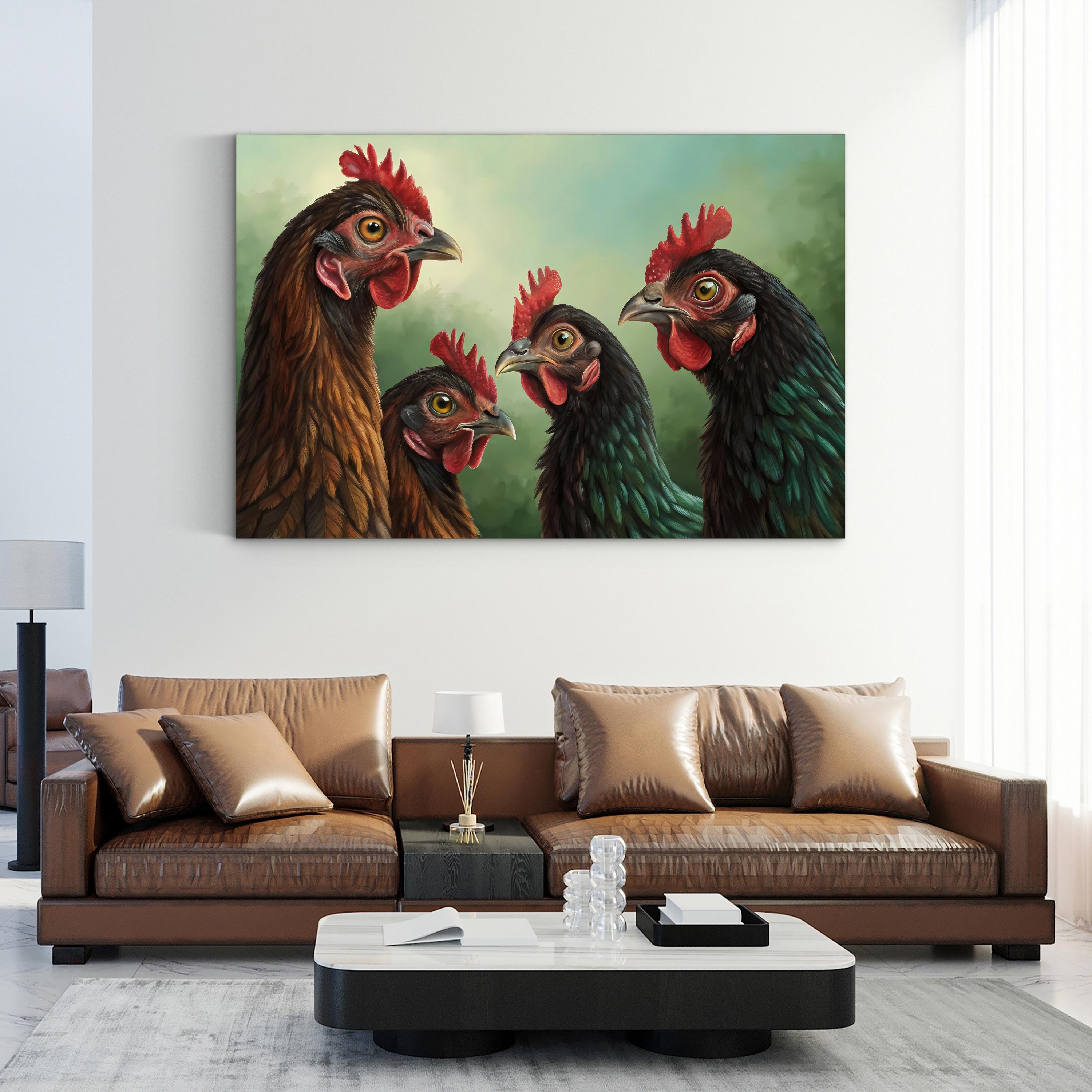 Vibrant Chickens – Period Illustration Wall Art | Farmhouse Kitchen Canvas Print